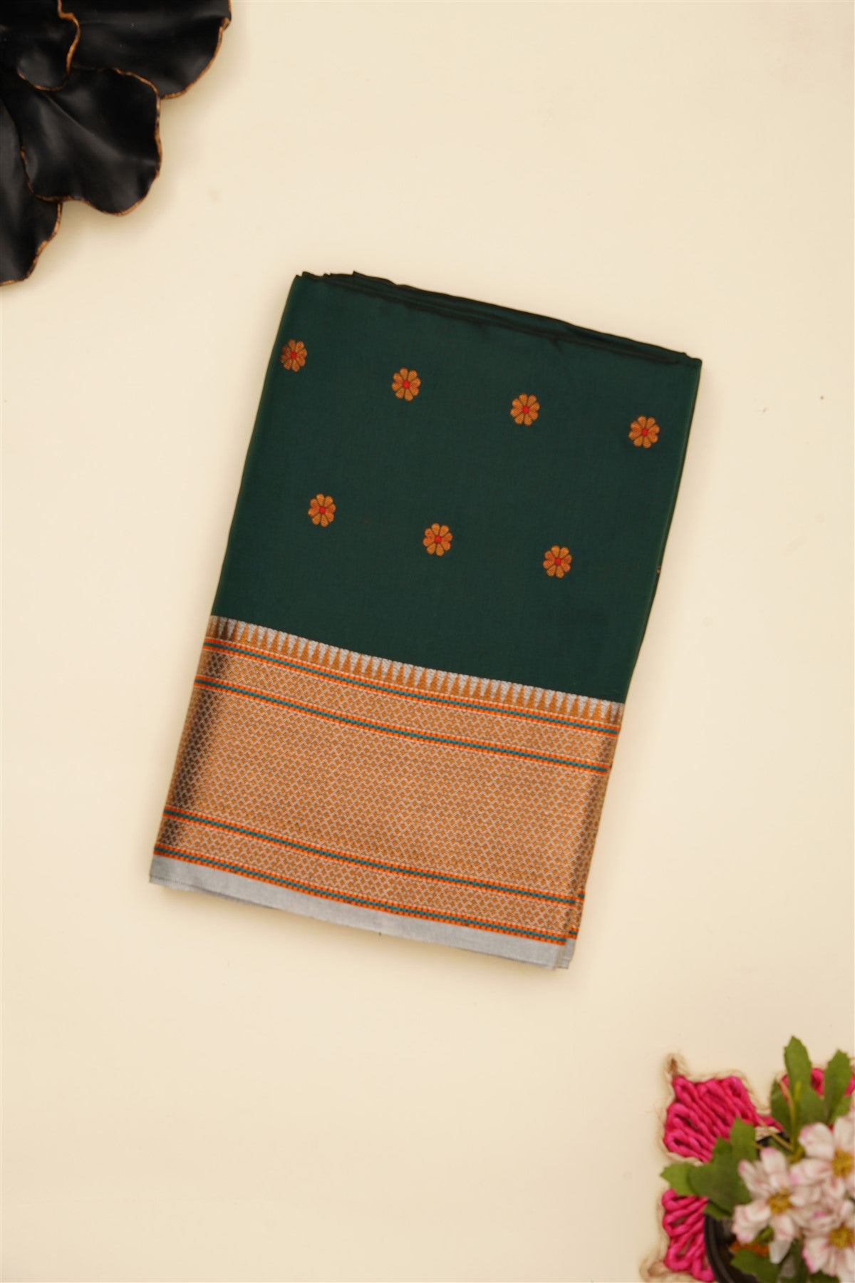 Narayanapet Soft Silk Dark Green Saree
