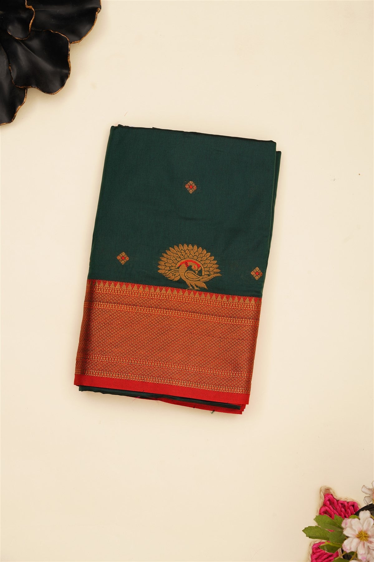 Narayanapet Soft Silk Dark Green Saree