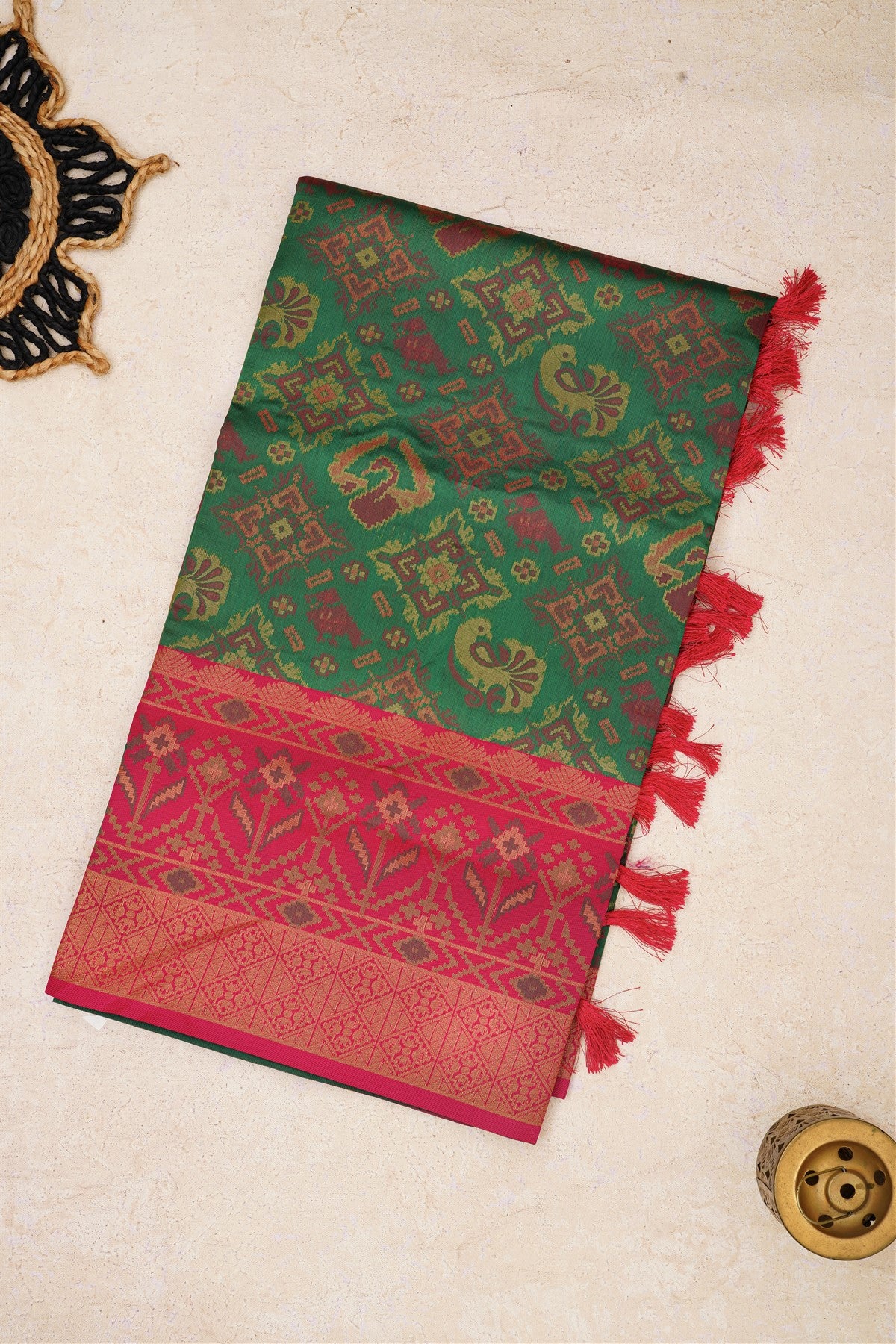 Ikat Silk Green Saree