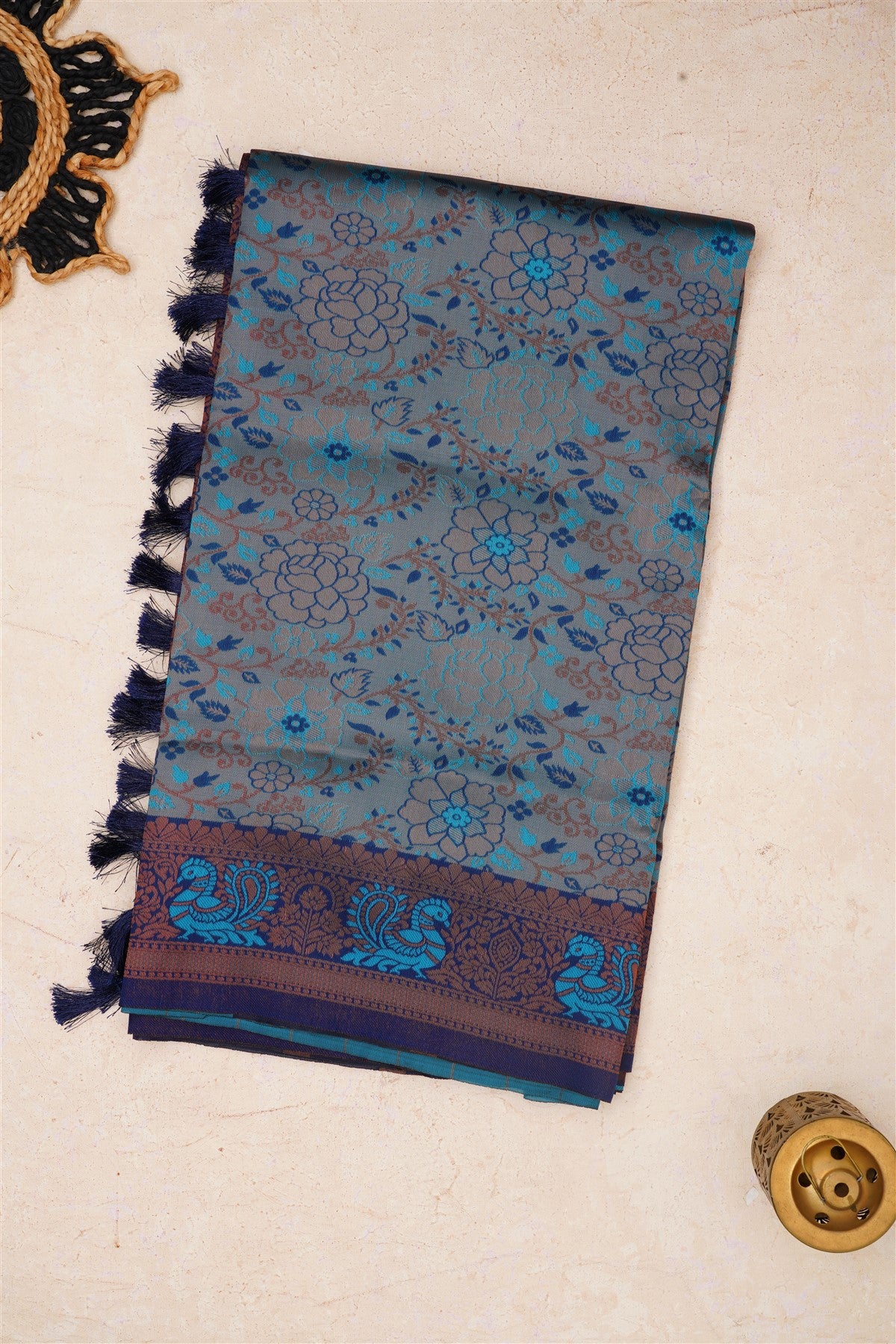 Ikat Silk Teal Saree