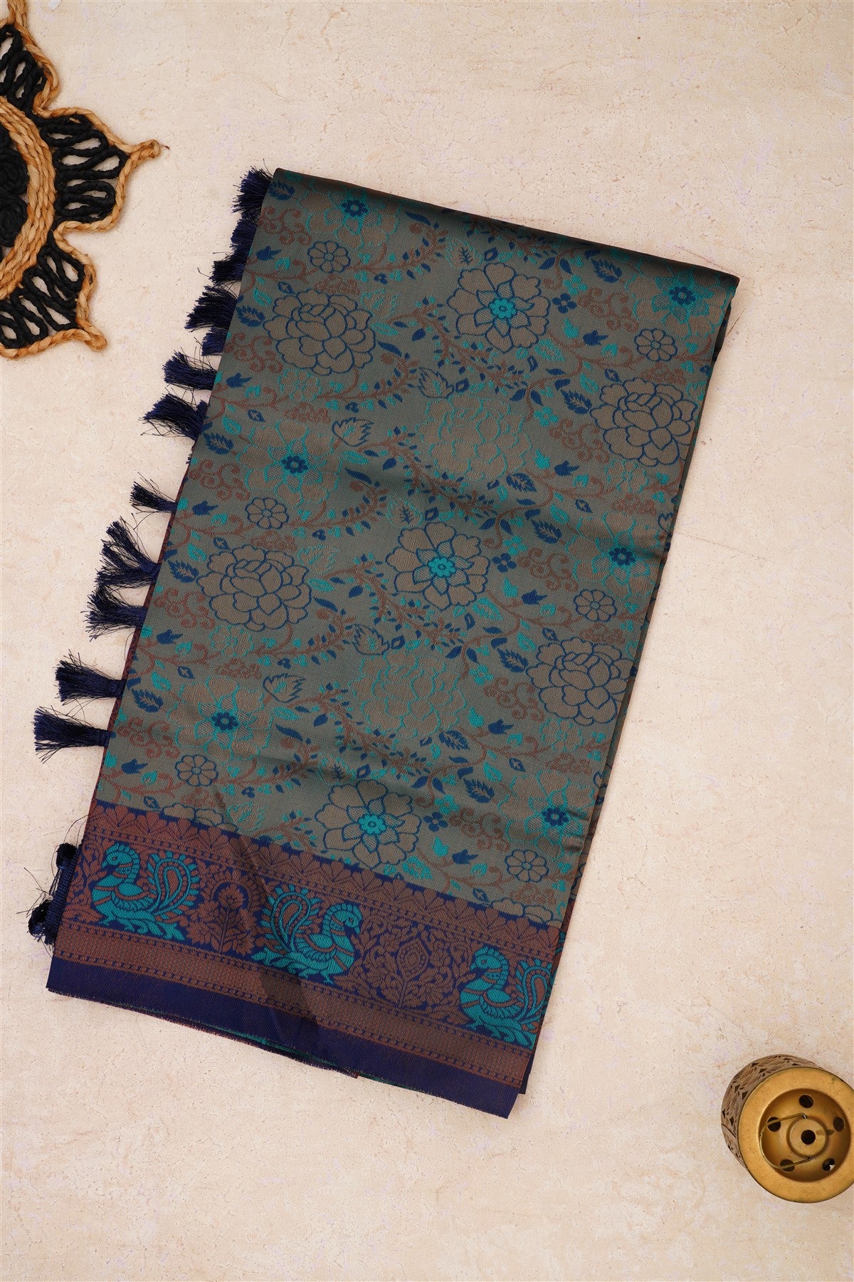 Fancy Madhurai Silk Teal Saree