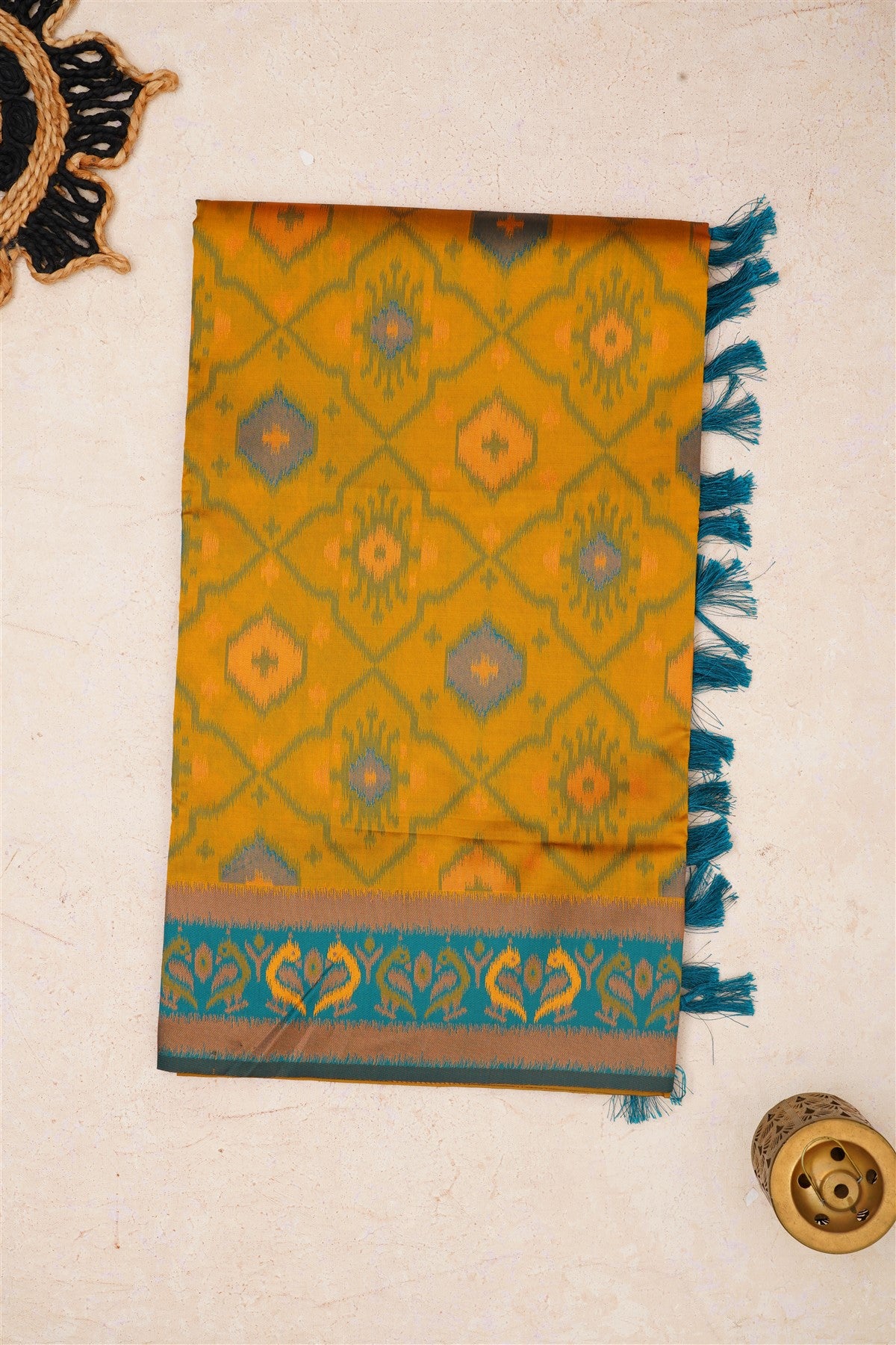 Ikat Silk Lime Green Saree