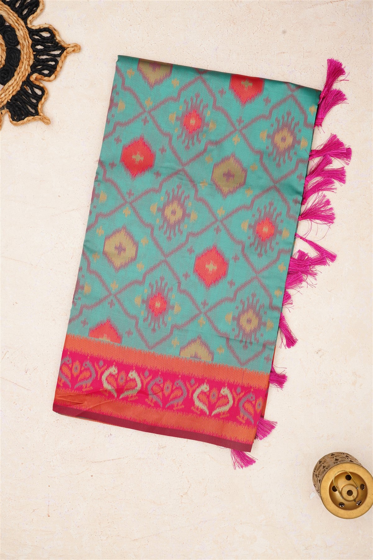 Ikat Silk Sea Green Saree