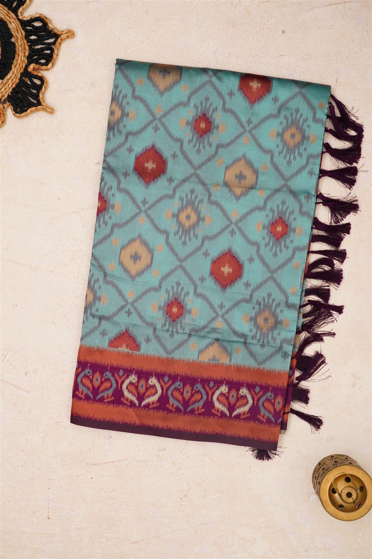 Ikat Silk Sky Blue Saree