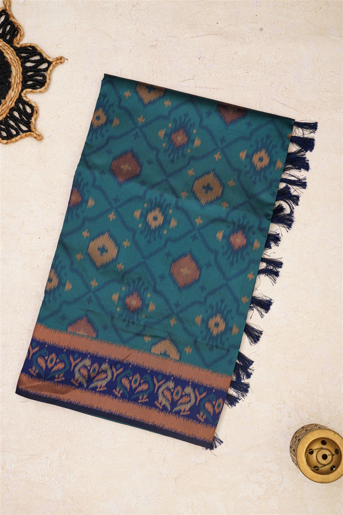 Ikat Silk Teal Saree
