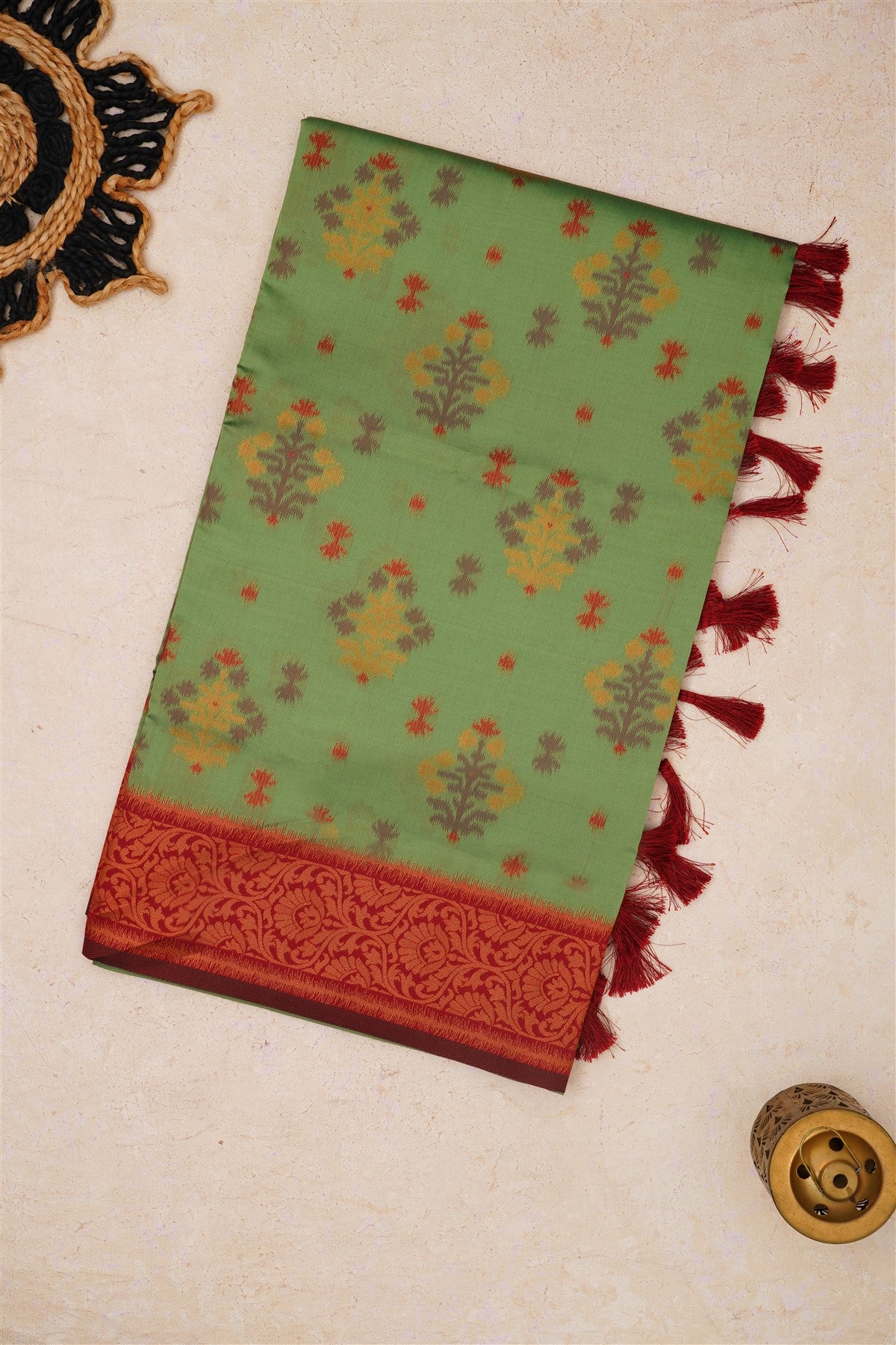 Ikat Silk Light Green Saree