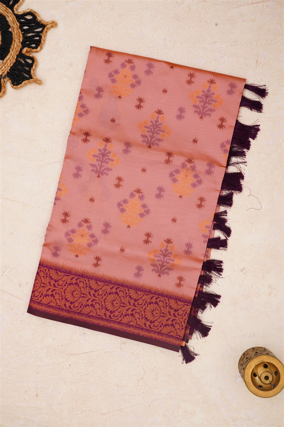 Ikat Silk Peach Pink Saree