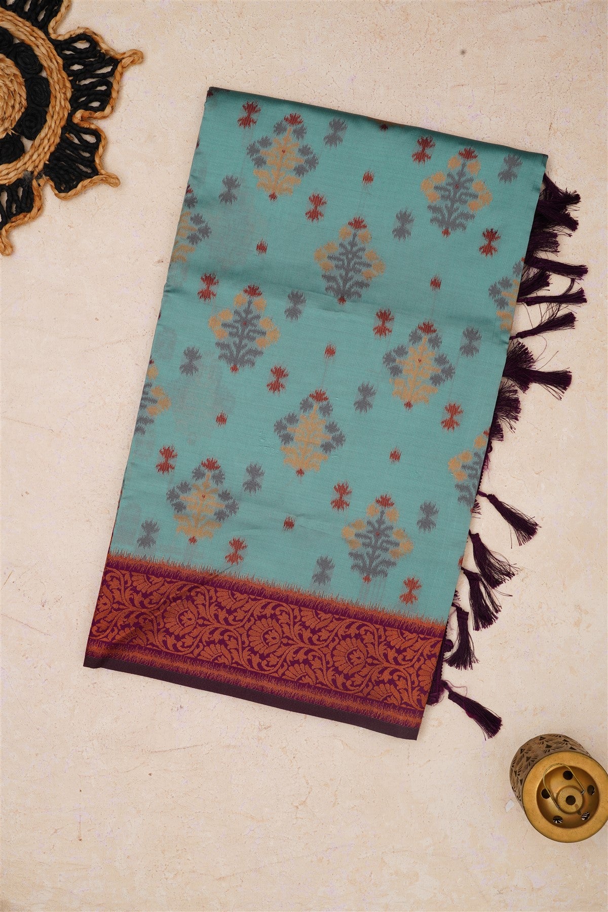 Ikat Silk Sky Blue Saree