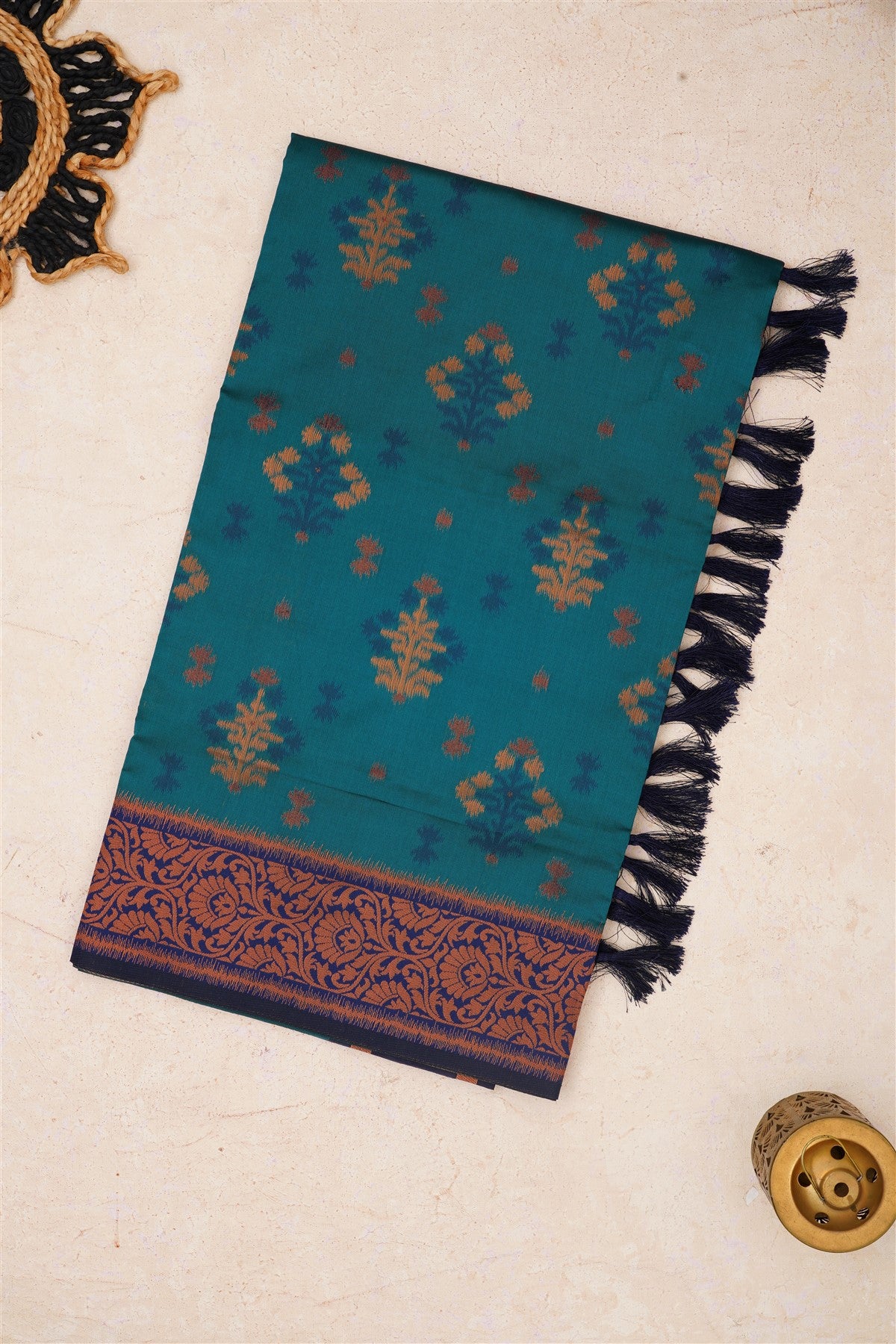 Ikat Silk Teal Saree