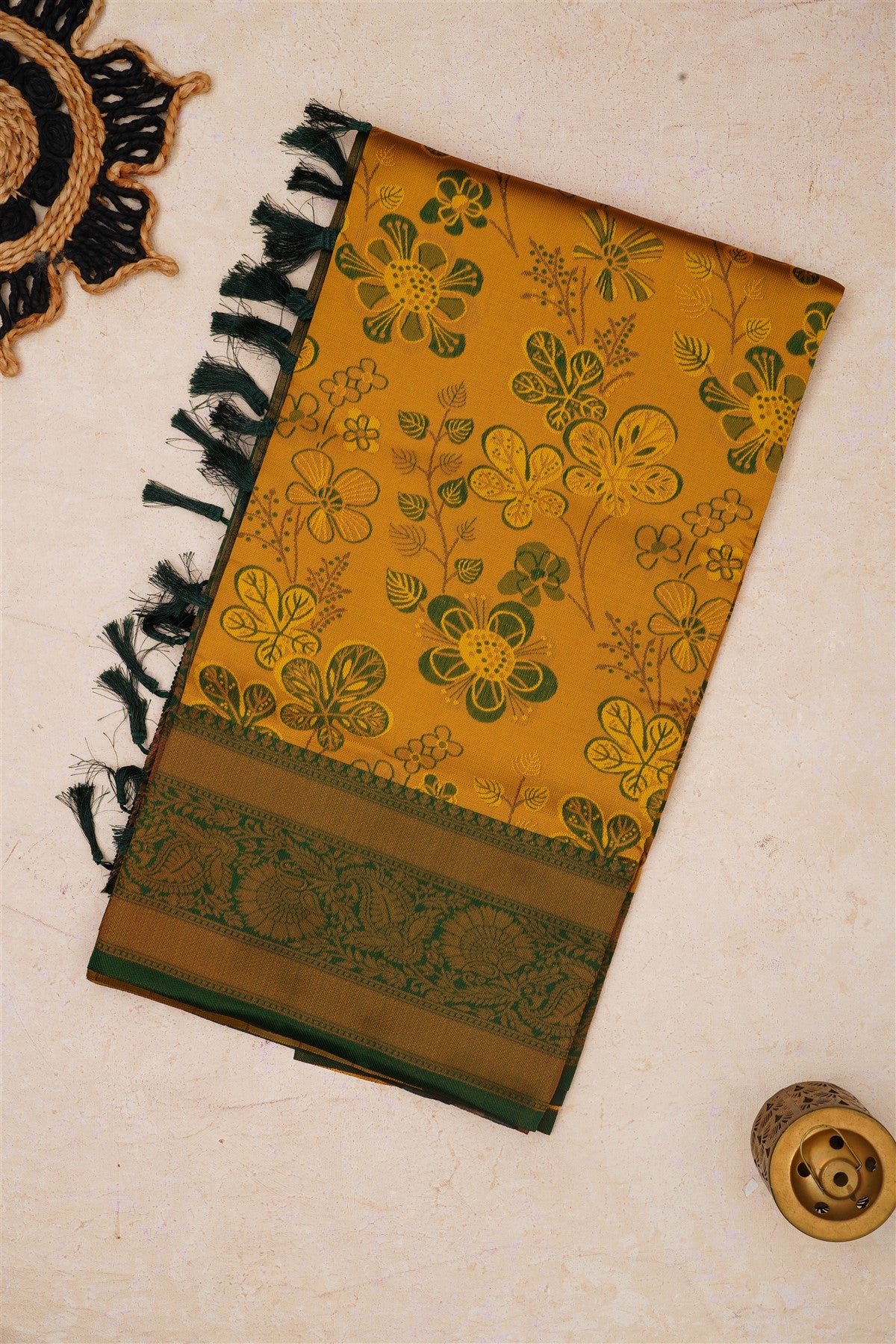 Ikat Silk Lemon Yellow Saree