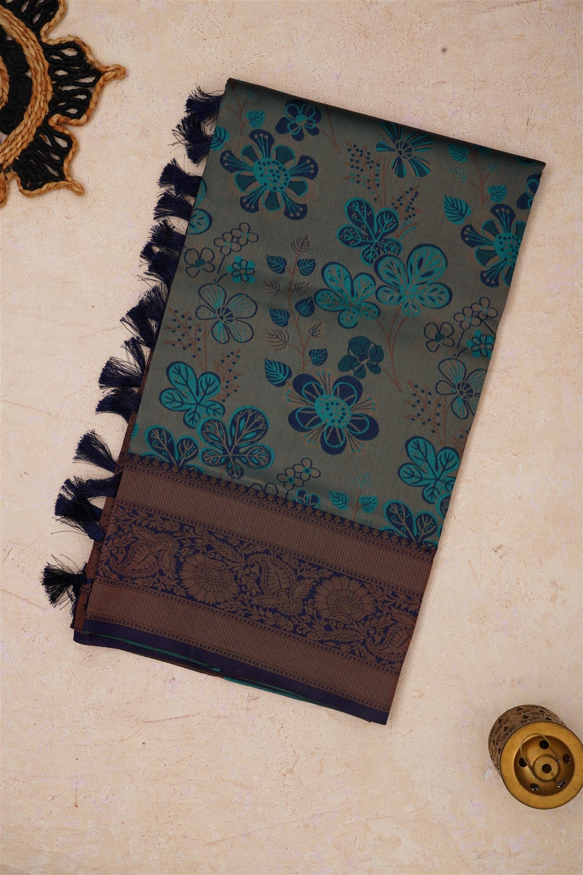 Ikat Silk Teal Saree