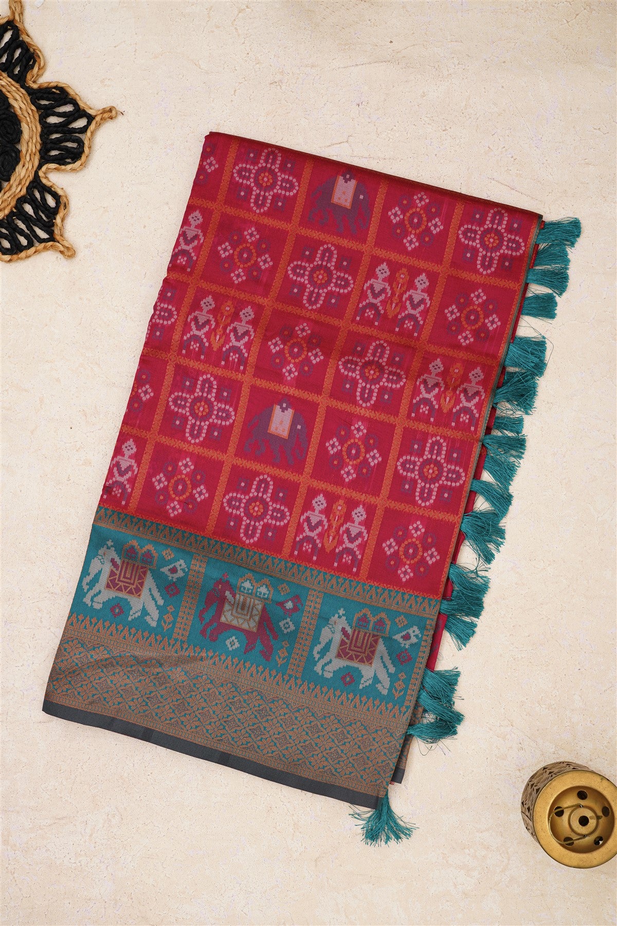 Ikat Silk Deep Pink Saree