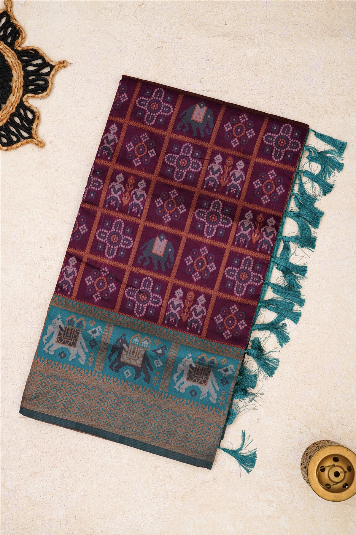 Ikat Silk Purple Saree