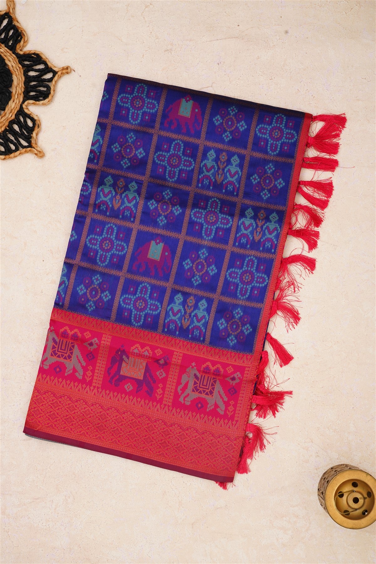 Ikat Silk Royal Blue Saree