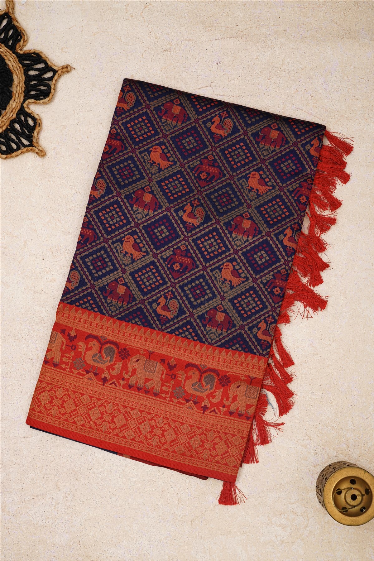 Ikat Silk Navy Blue Saree