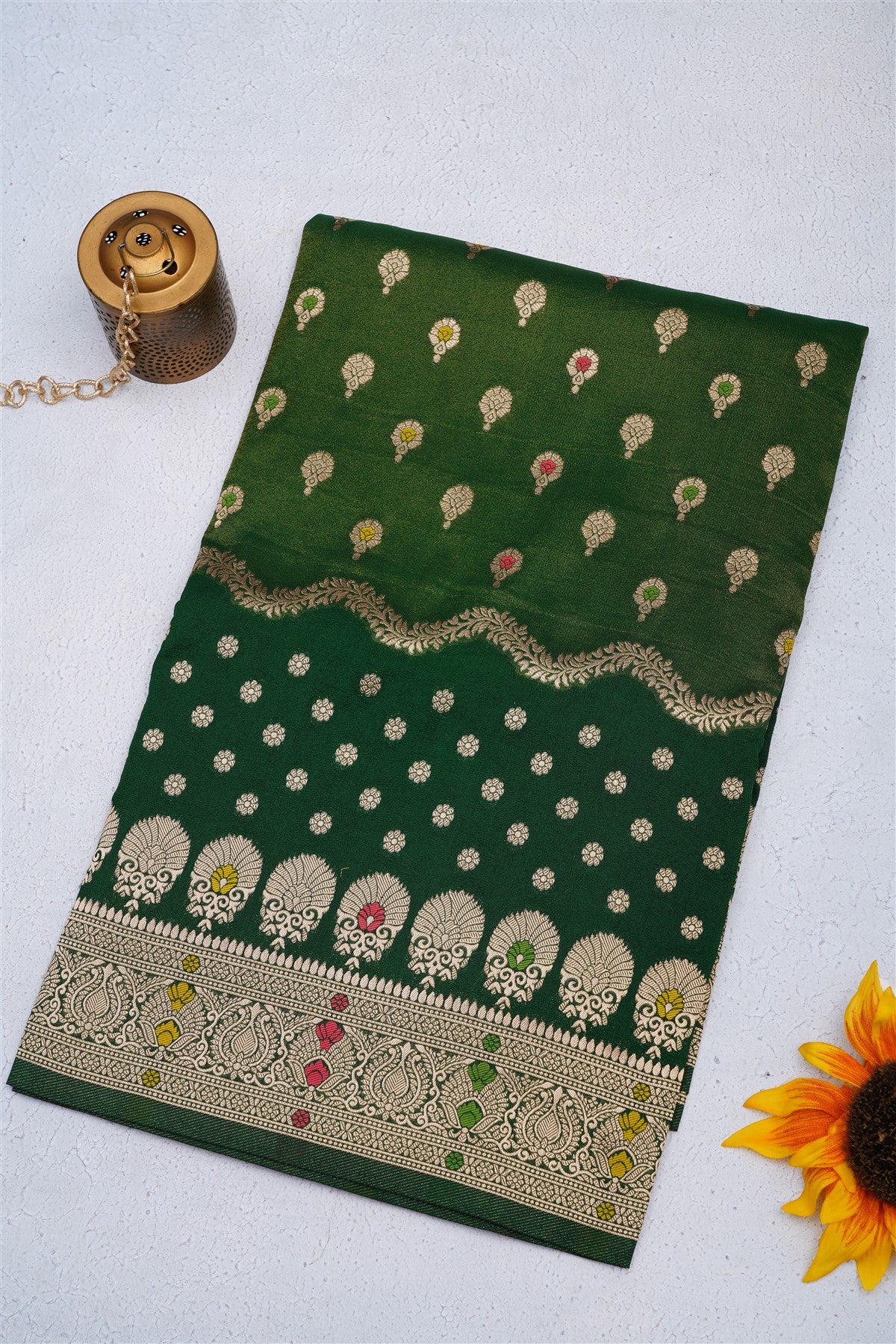 Banarasi Viscose Georgette Dark Green Saree