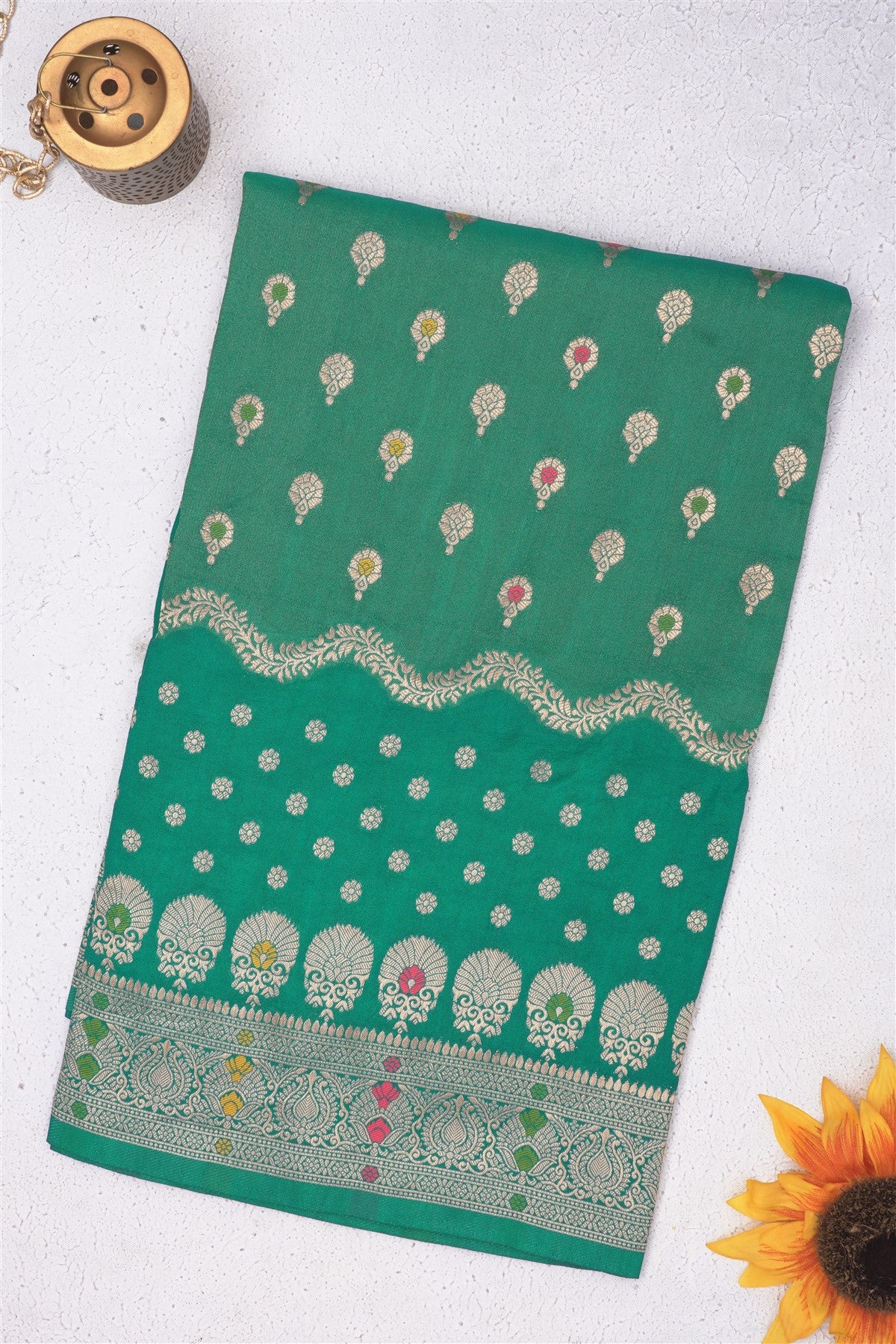 Banarasi Viscose Georgette Teal Blue Saree