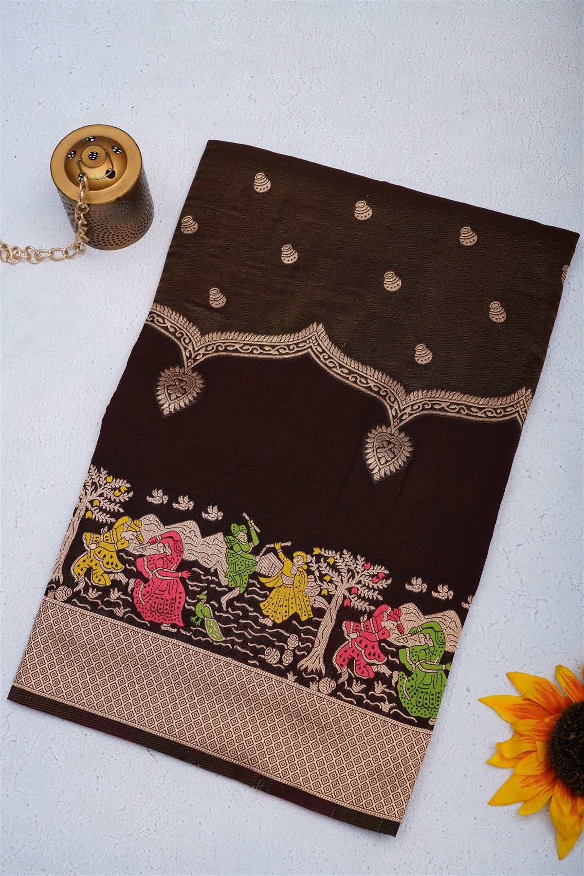Banarasi Tissue Dark Brown Saree
