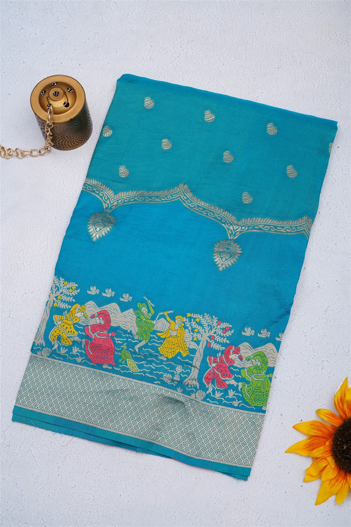 Banarasi Tissue Teal Blue Saree