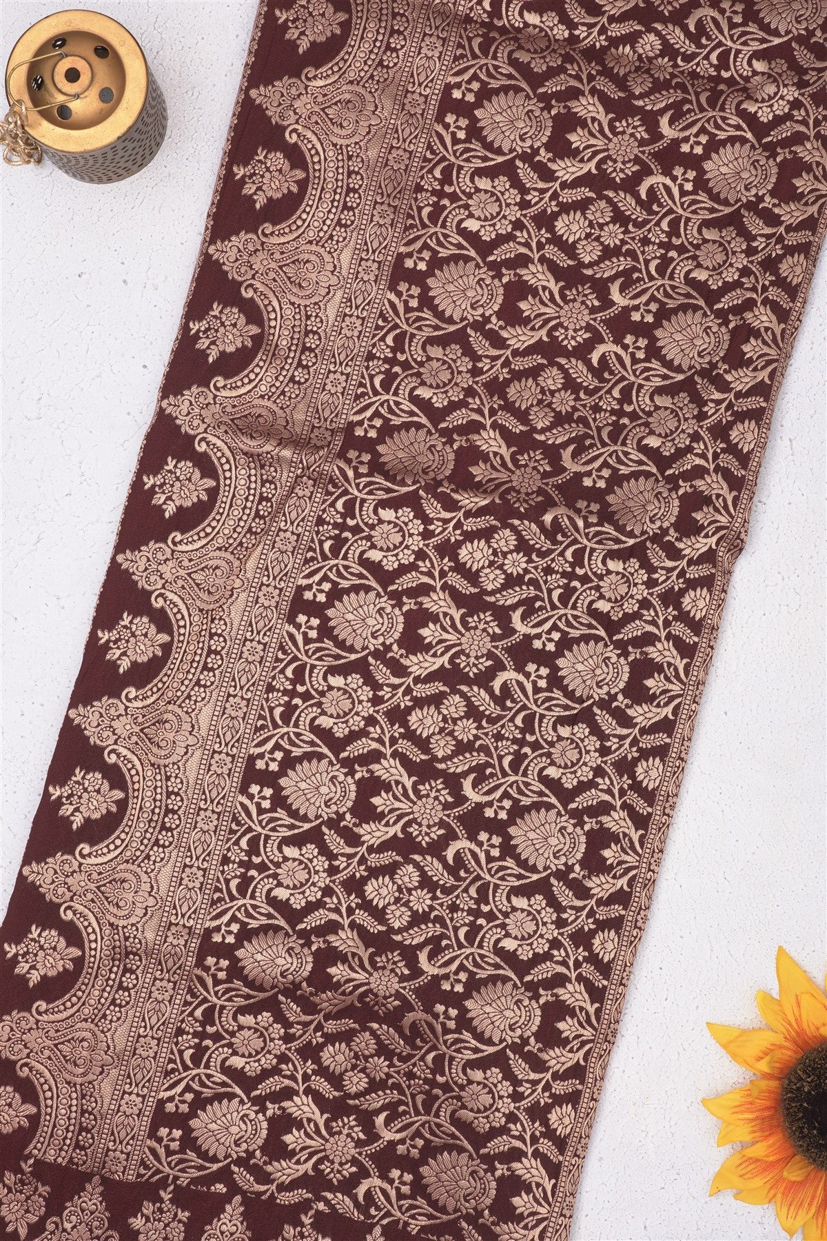 Banarasi Viscose Georgette Dark Brown Saree