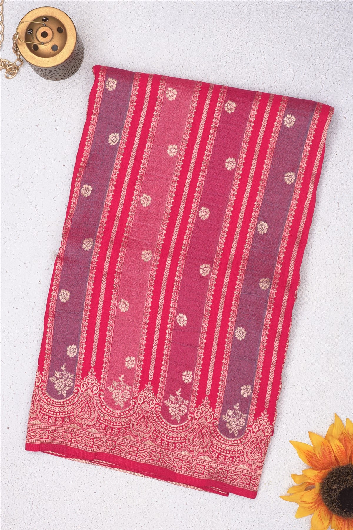 Banarasi Viscose Georgette Dark Pink Saree