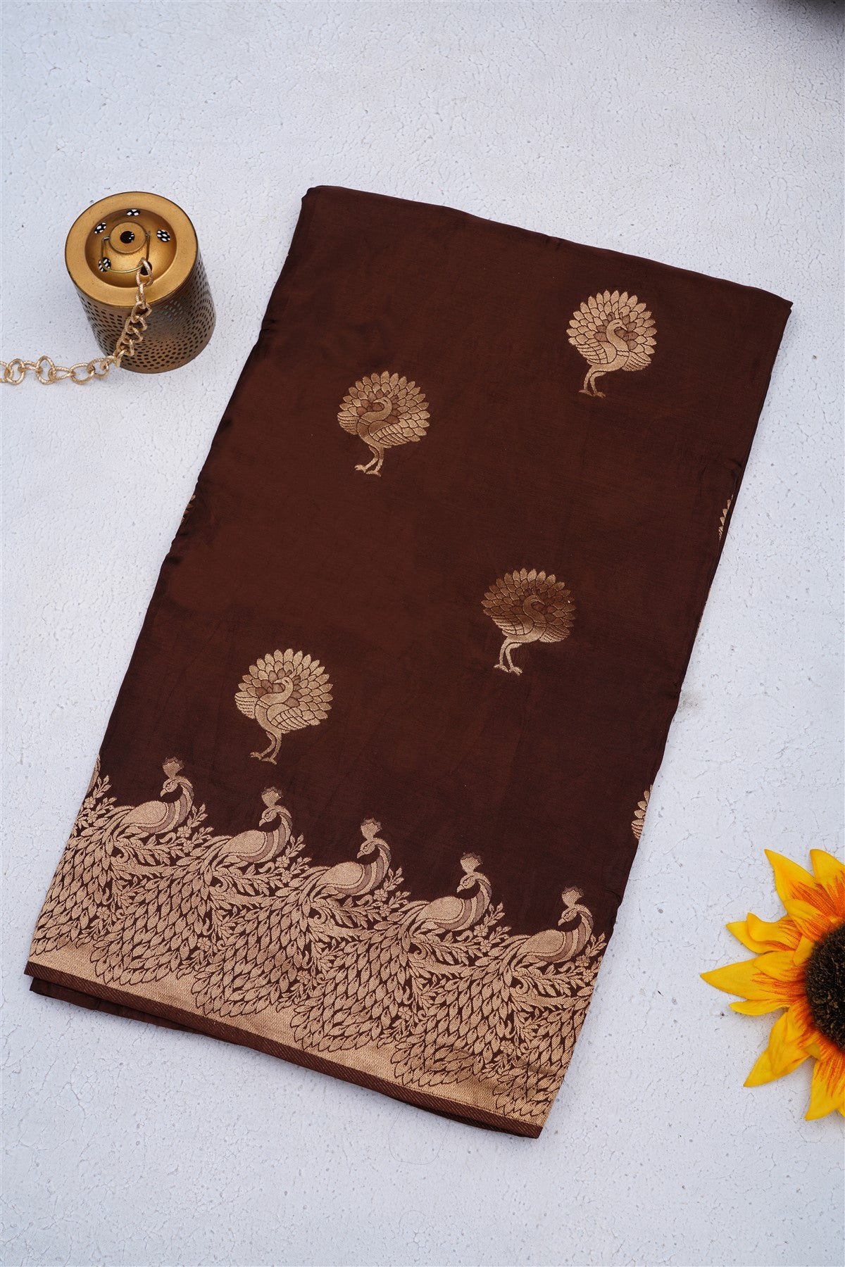 Banarasi Crepe Silk Dark Brown Saree