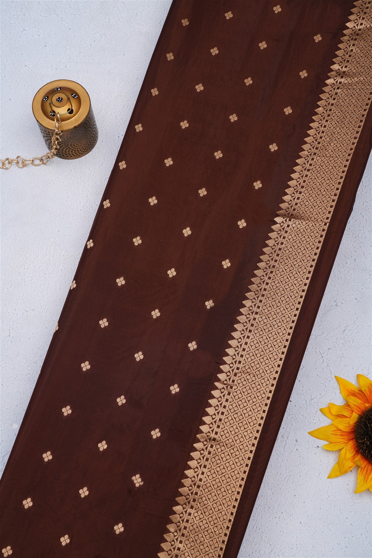 Banarasi Crepe Silk Dark Brown Saree