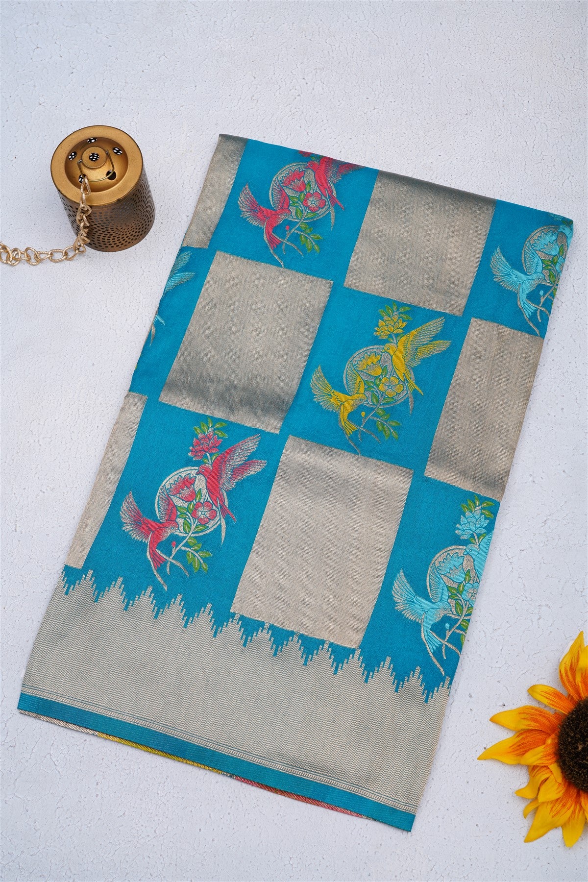 Banarasi Viscose Georgette Teal Blue Saree