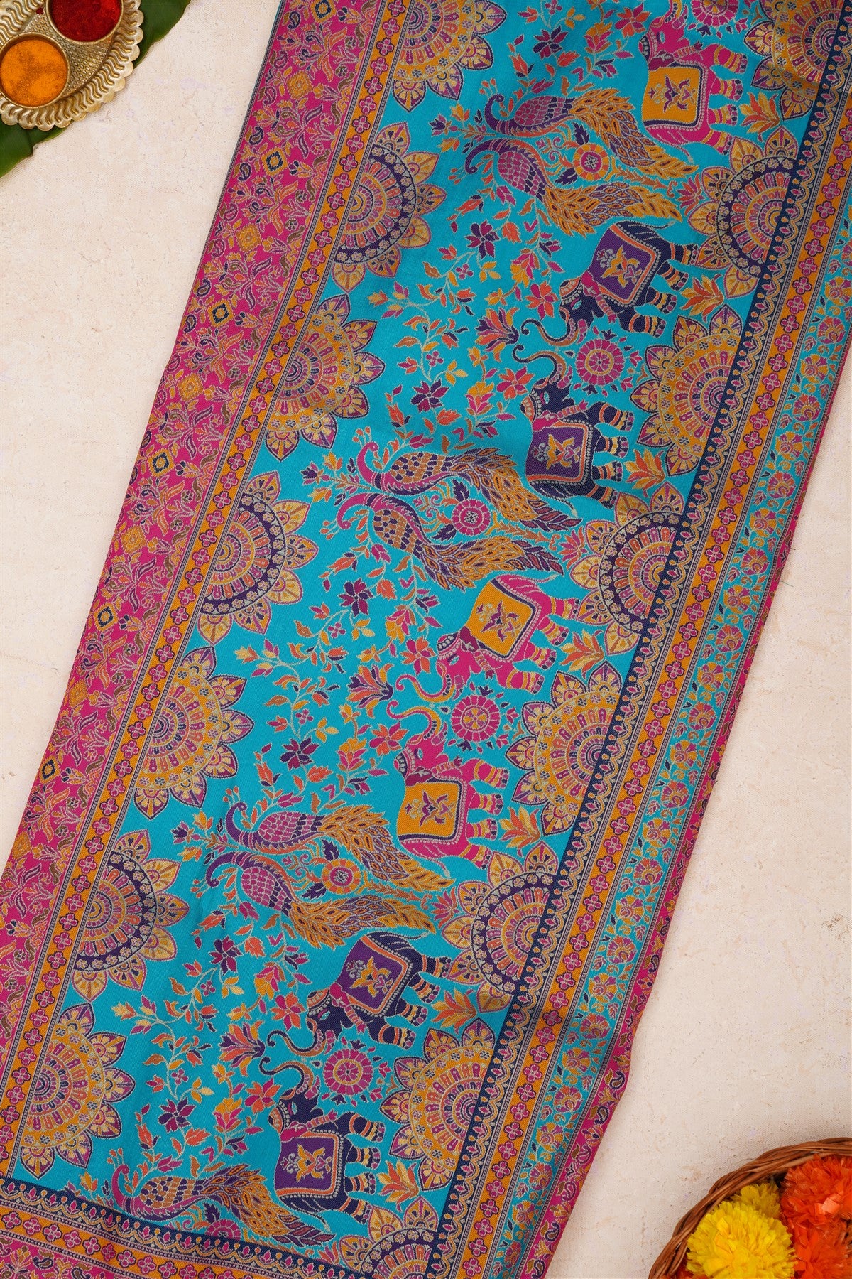 Pashmina Silk Teal Blue Saree