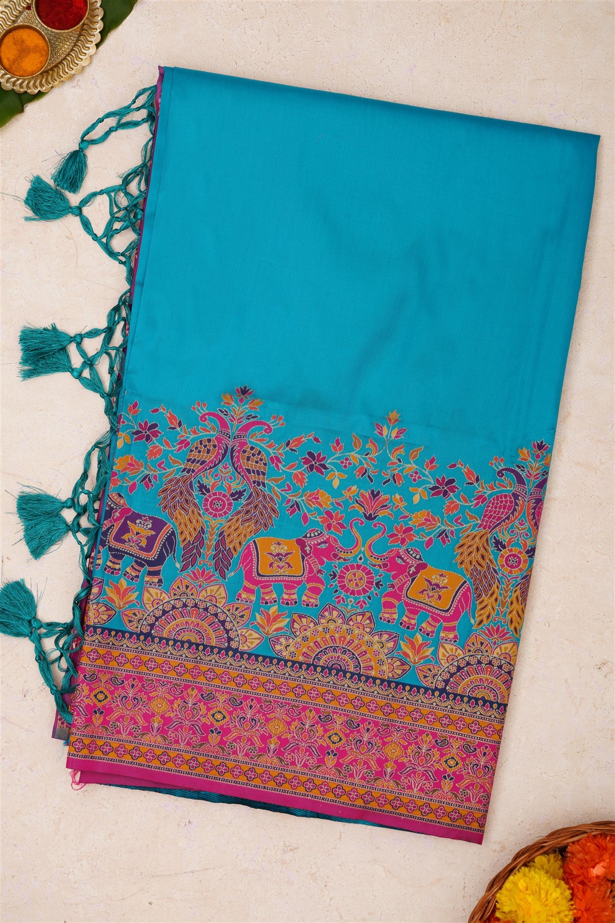 Pashmina Silk Teal Blue Saree
