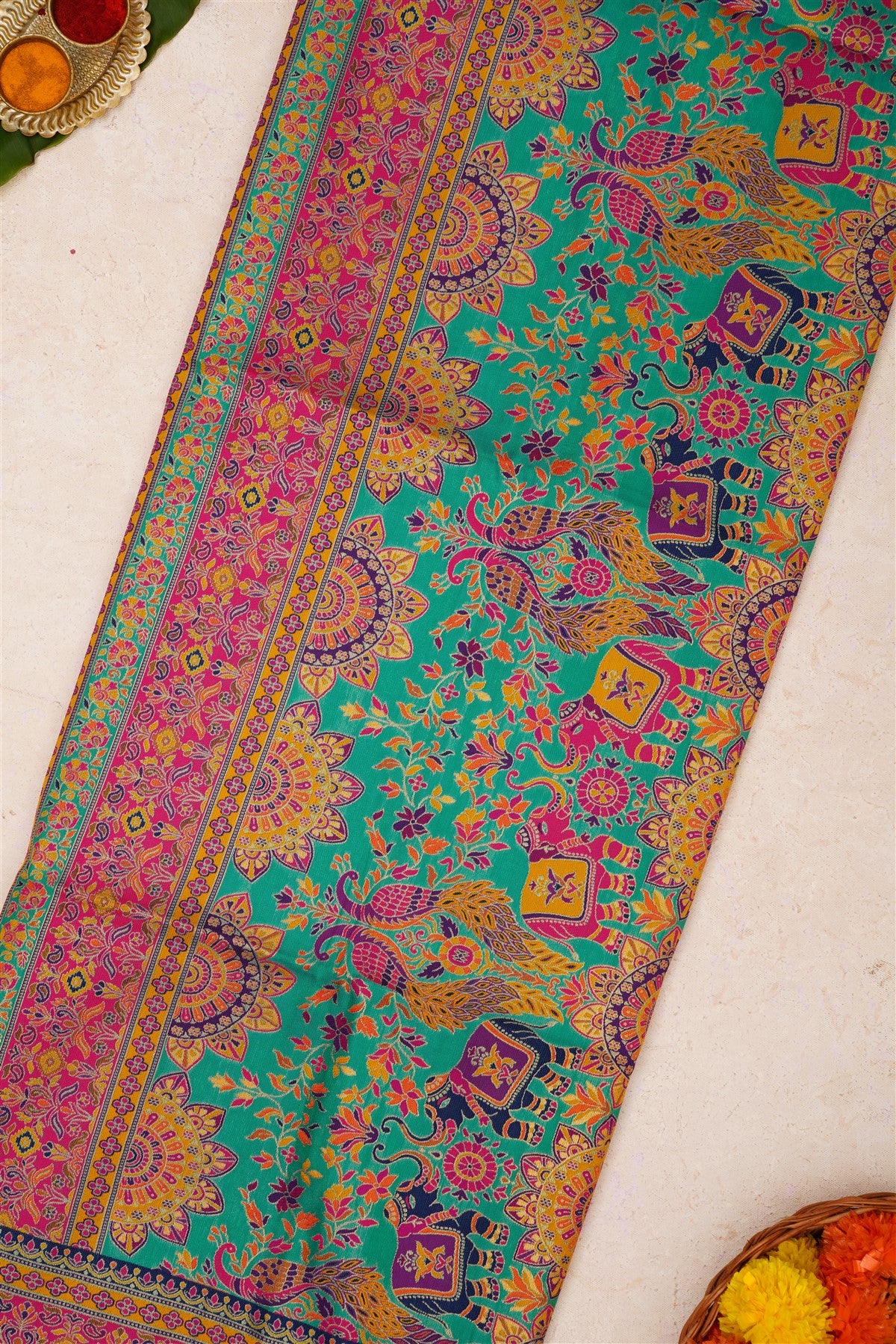 Pashmina Silk Teal Green Saree