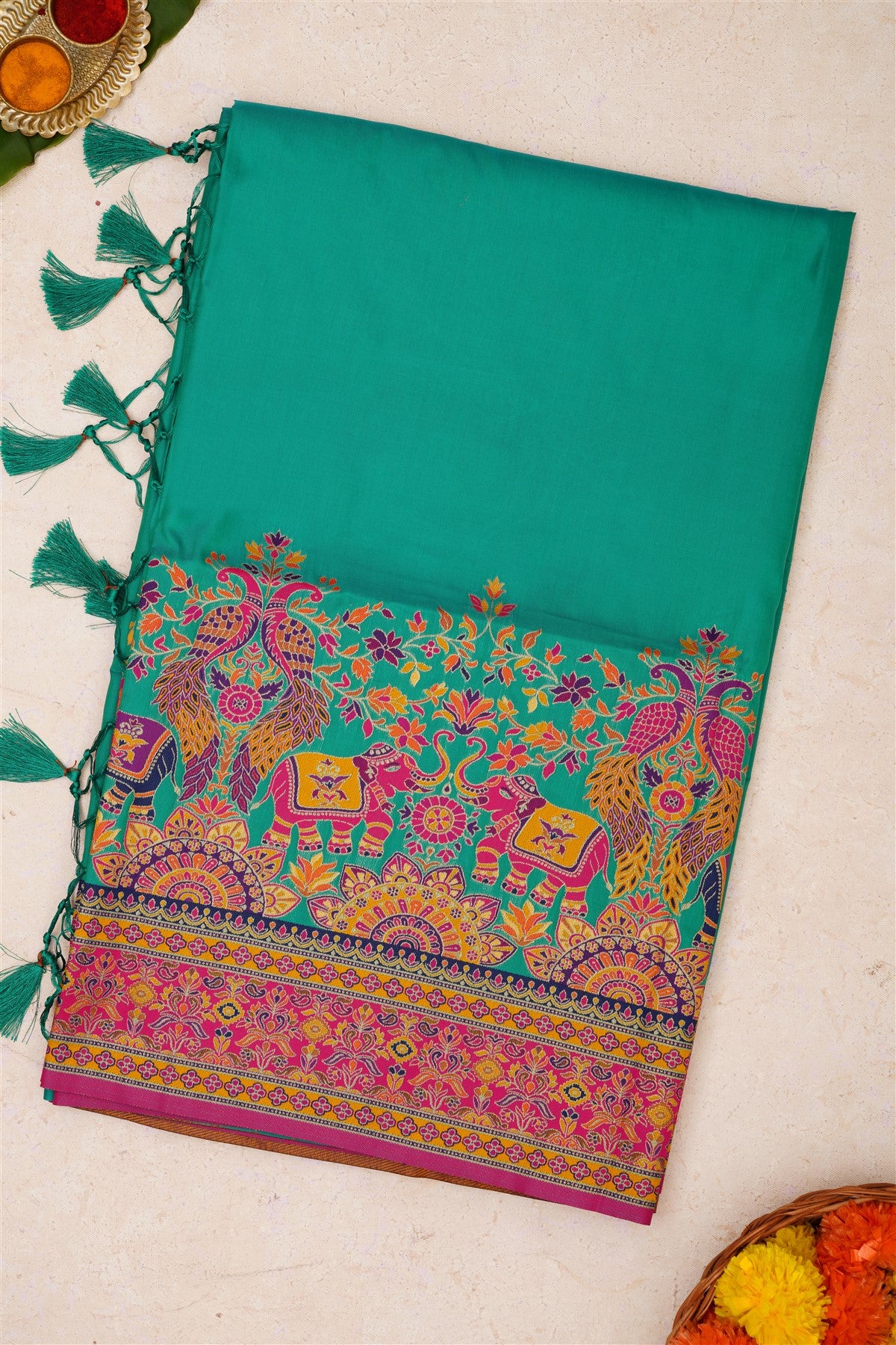 Pashmina Silk Teal Green Saree
