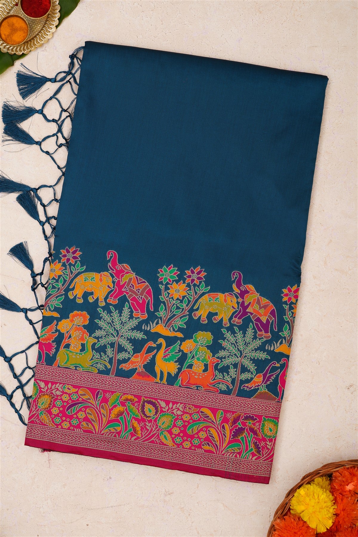 Pashmina Silk Peacock Green Saree