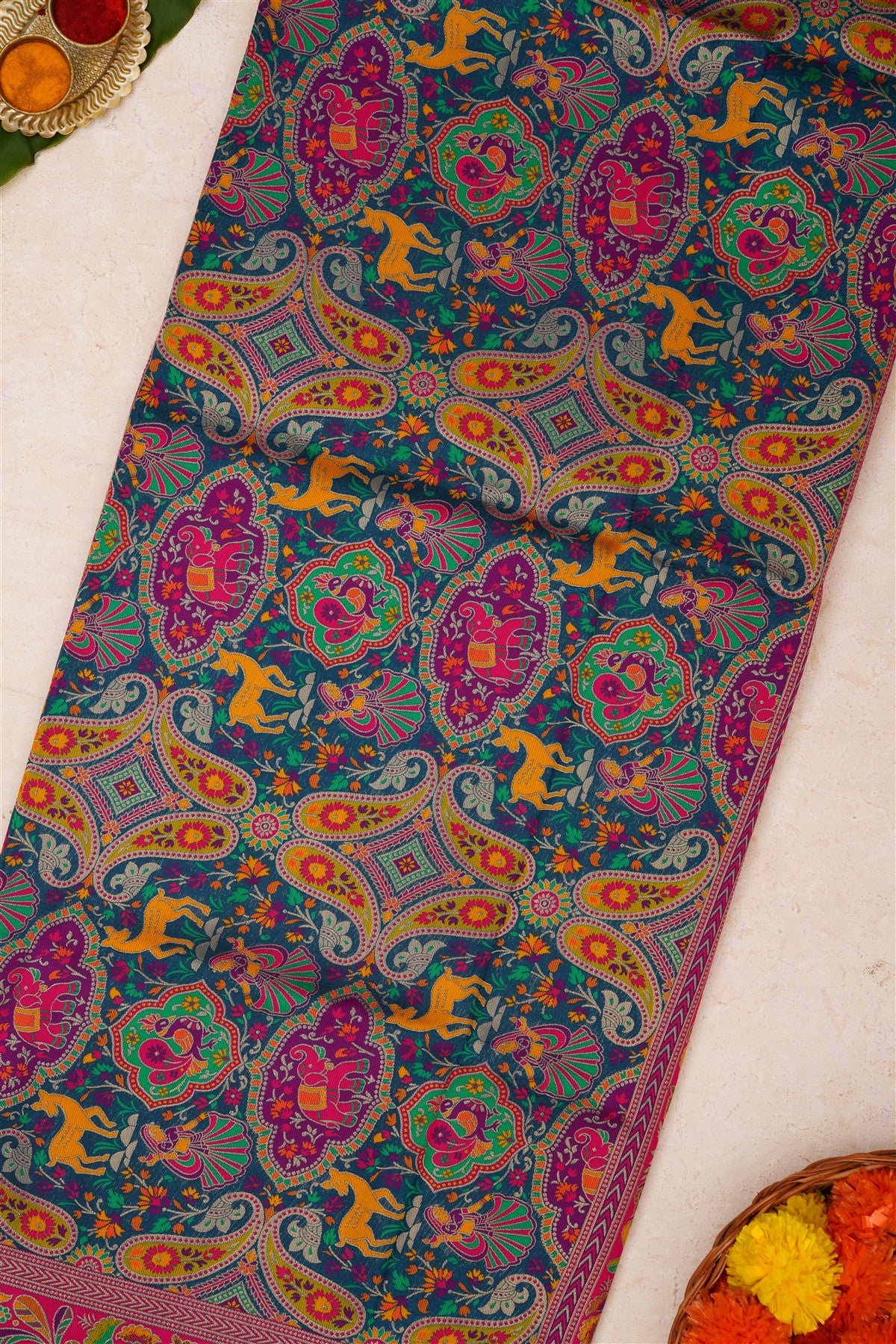 Pashmina Silk Peacock Green Saree