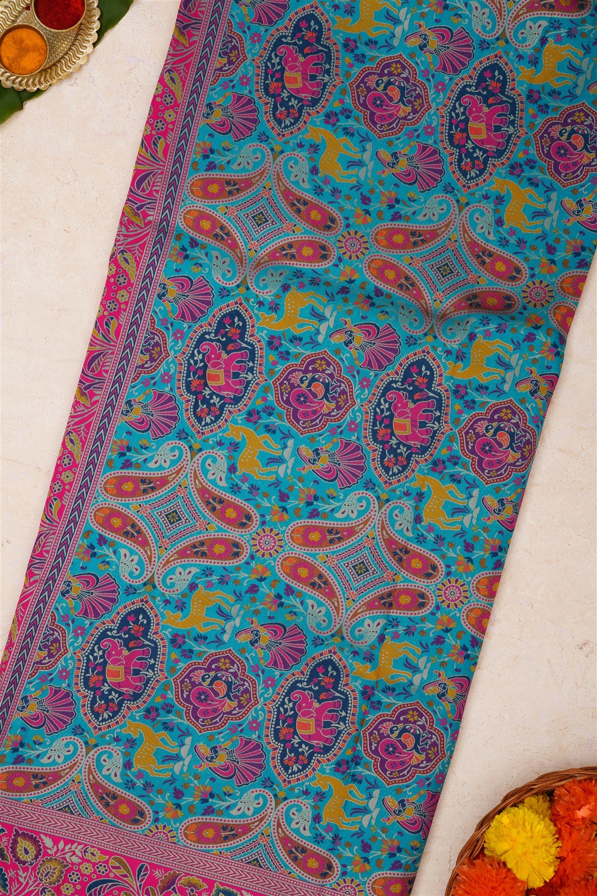 Pashmina Silk Teal Blue Saree