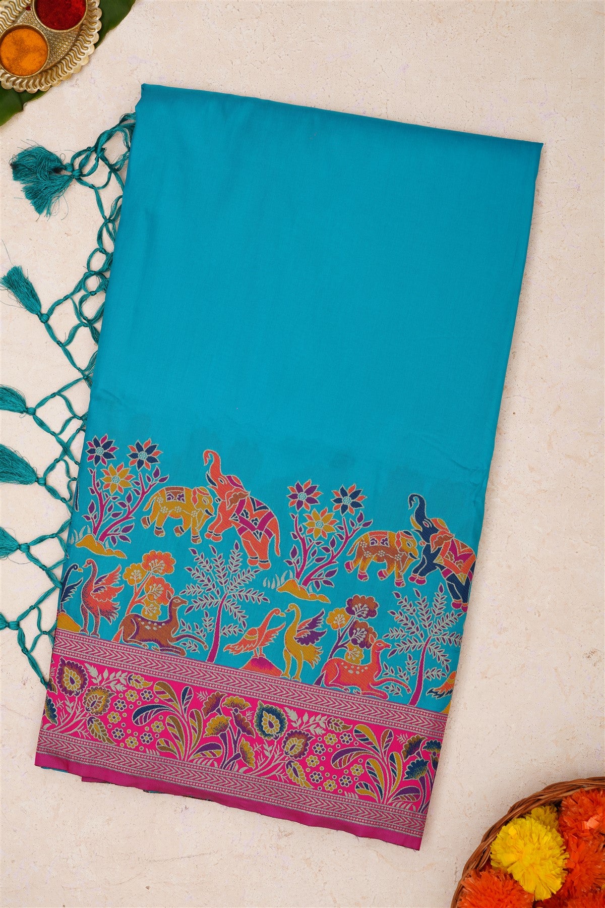Pashmina Silk Teal Blue Saree