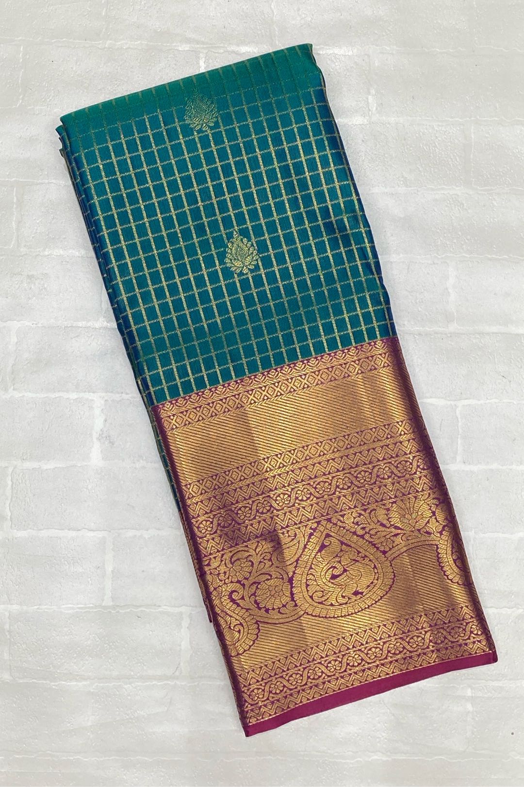 Semi Pattu Silk Blend Peacock Green Saree