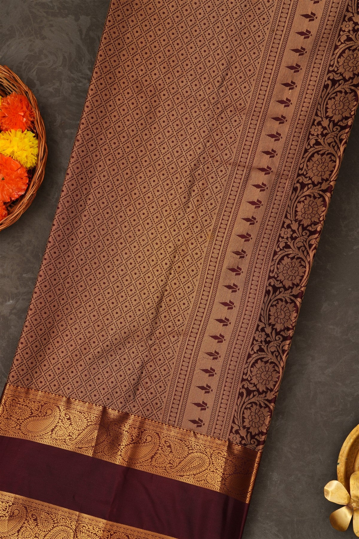 Semi Pattu Silk Blend Rust Saree