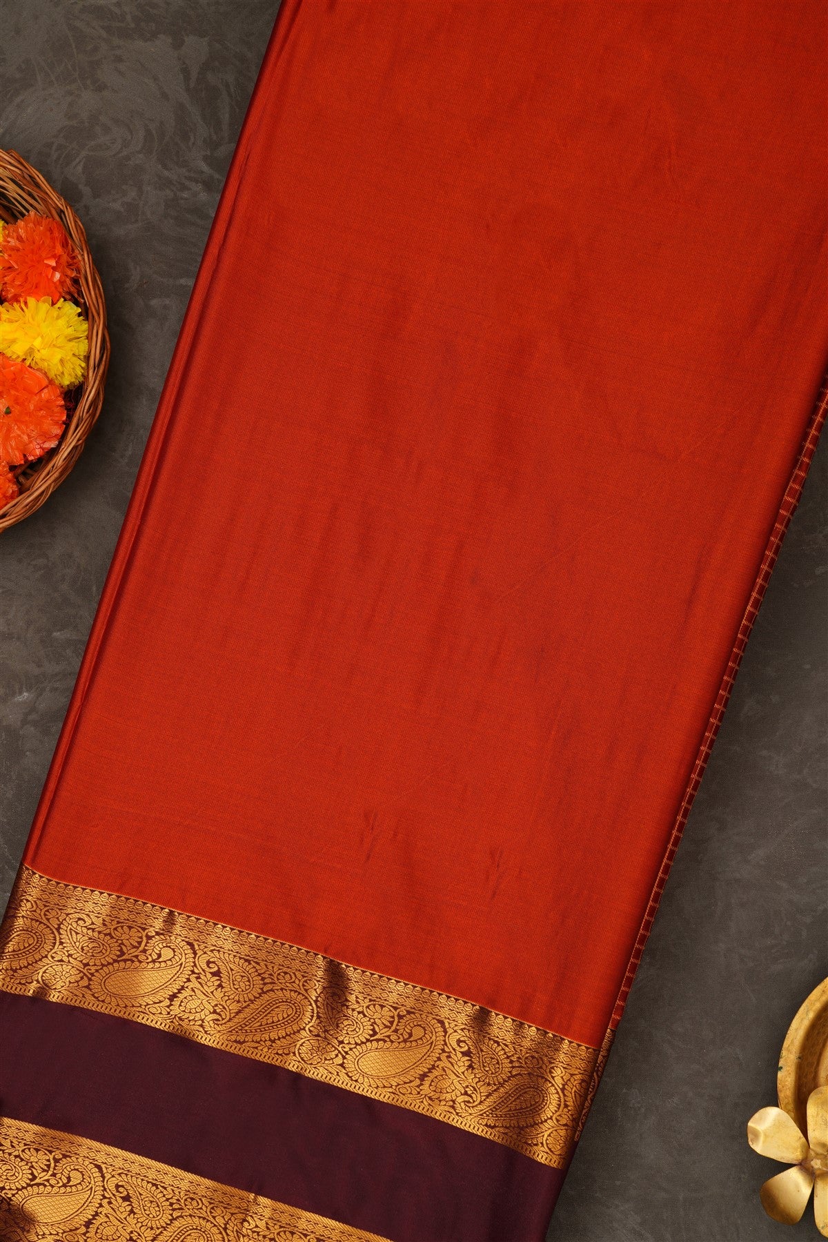 Semi Pattu Silk Blend Rust Saree
