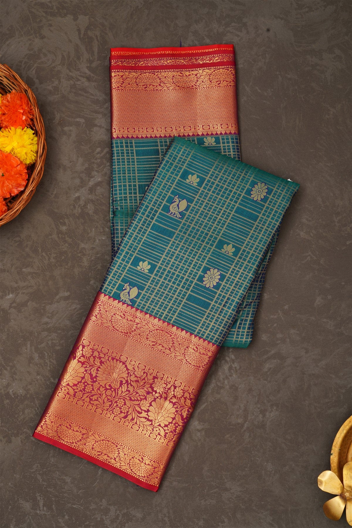 Semi Pattu Silk Blend Rama Blue Saree