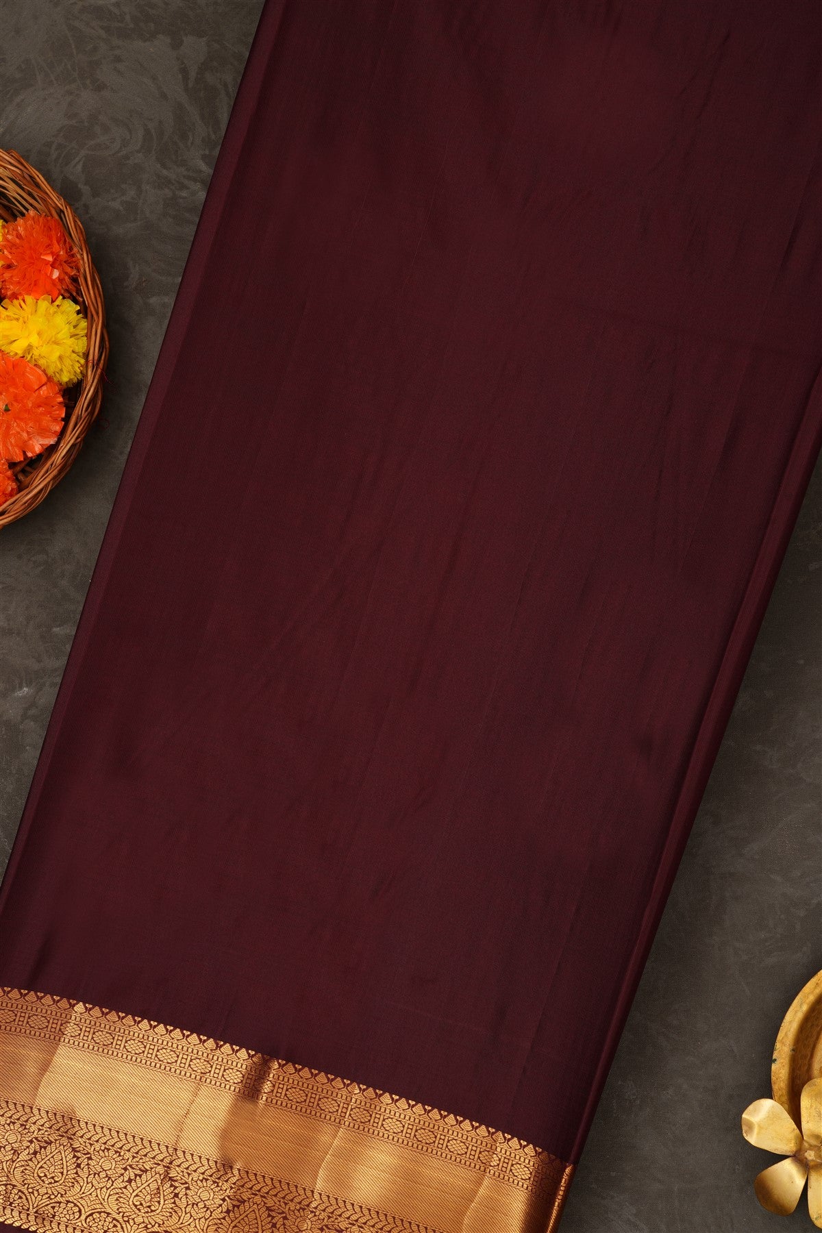 Semi Pattu Silk Blend Rust Saree