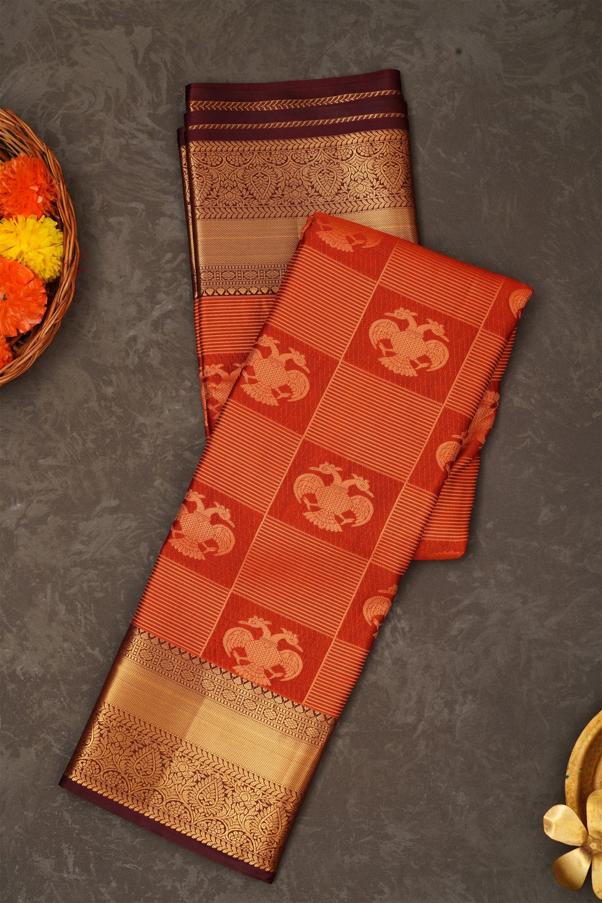 Semi Pattu Silk Blend Rust Saree