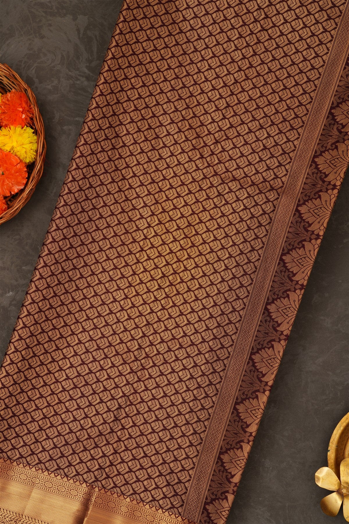 Semi Pattu Silk Blend Rust Saree