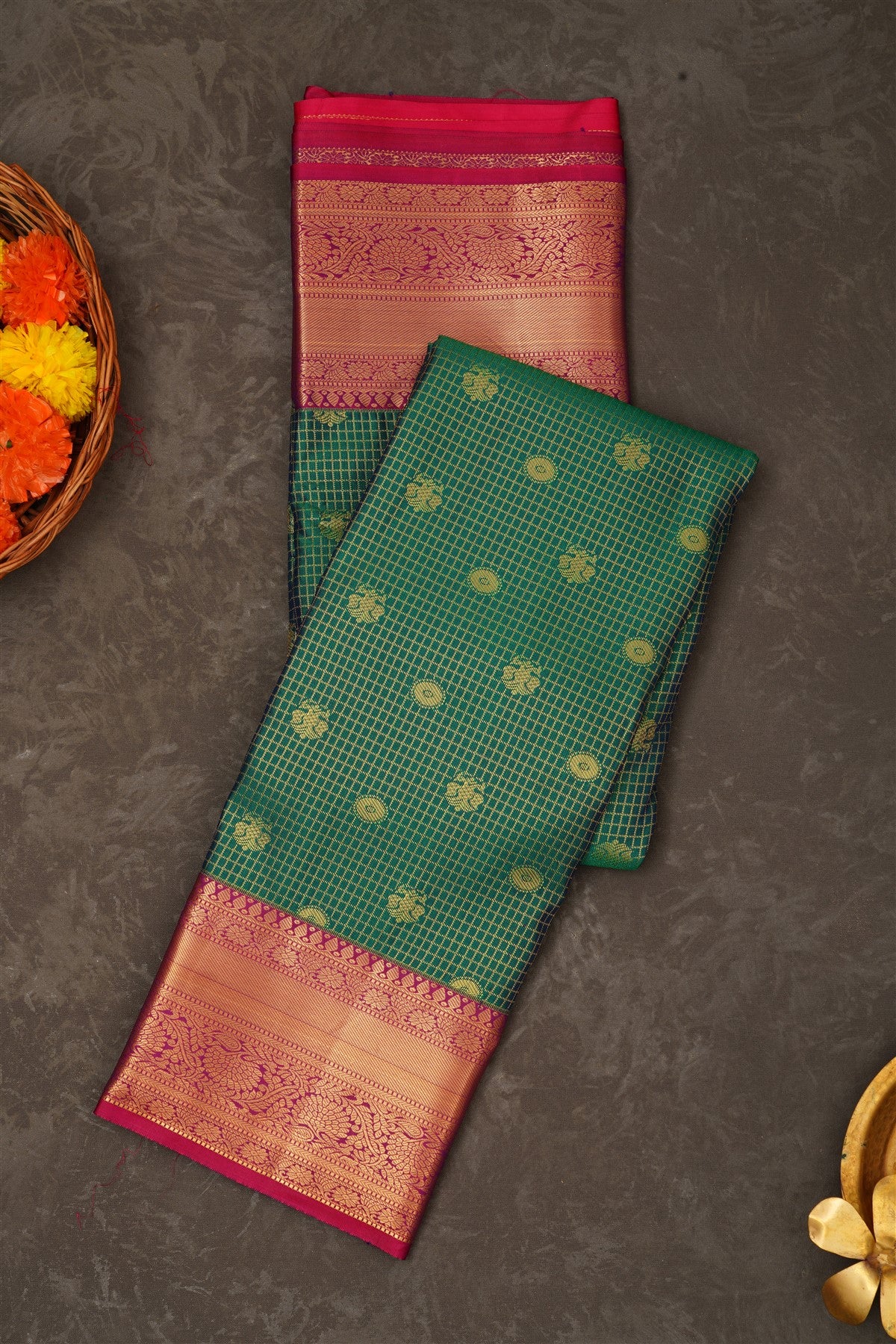 Semi Pattu Silk Blend Green Saree