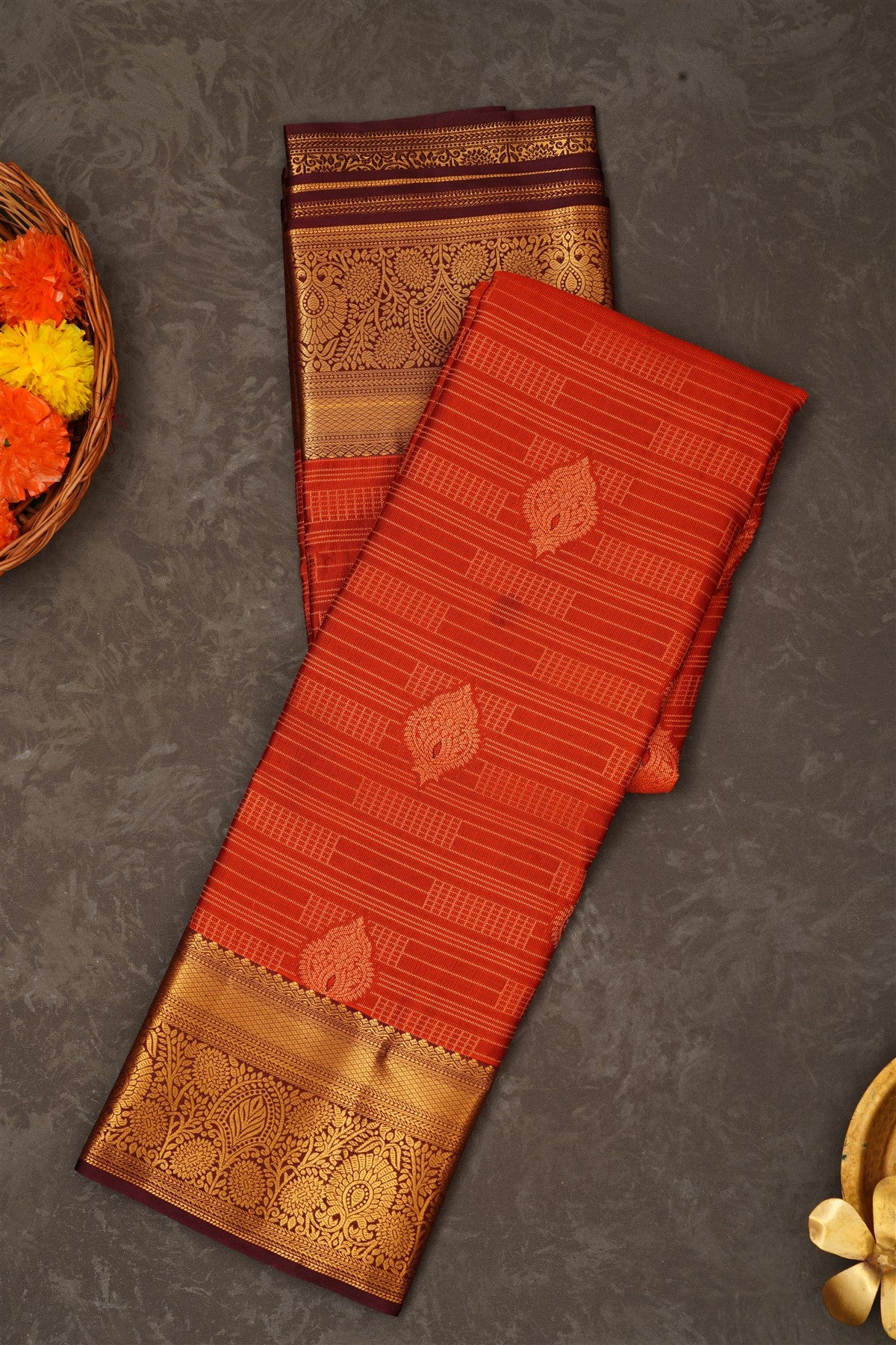 Semi Pattu Silk Blend Rust Saree
