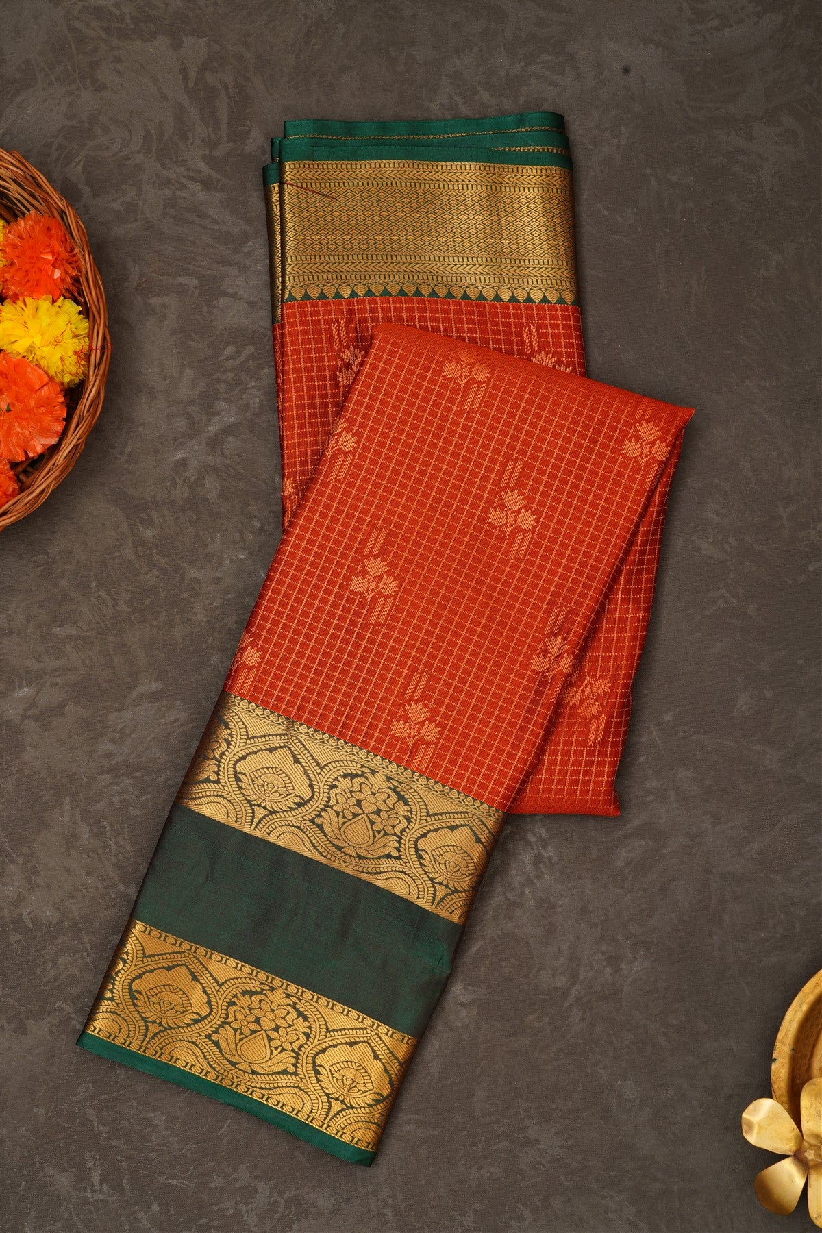 Semi Pattu Silk Blend Rust Saree