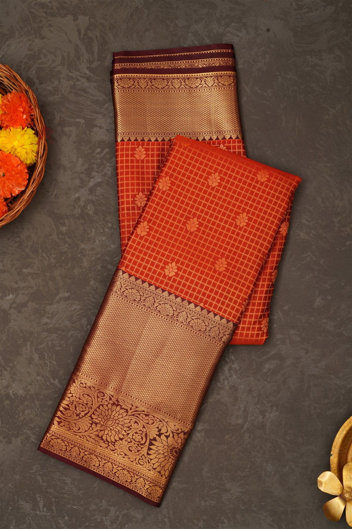 Semi Pattu Silk Blend Rust Saree