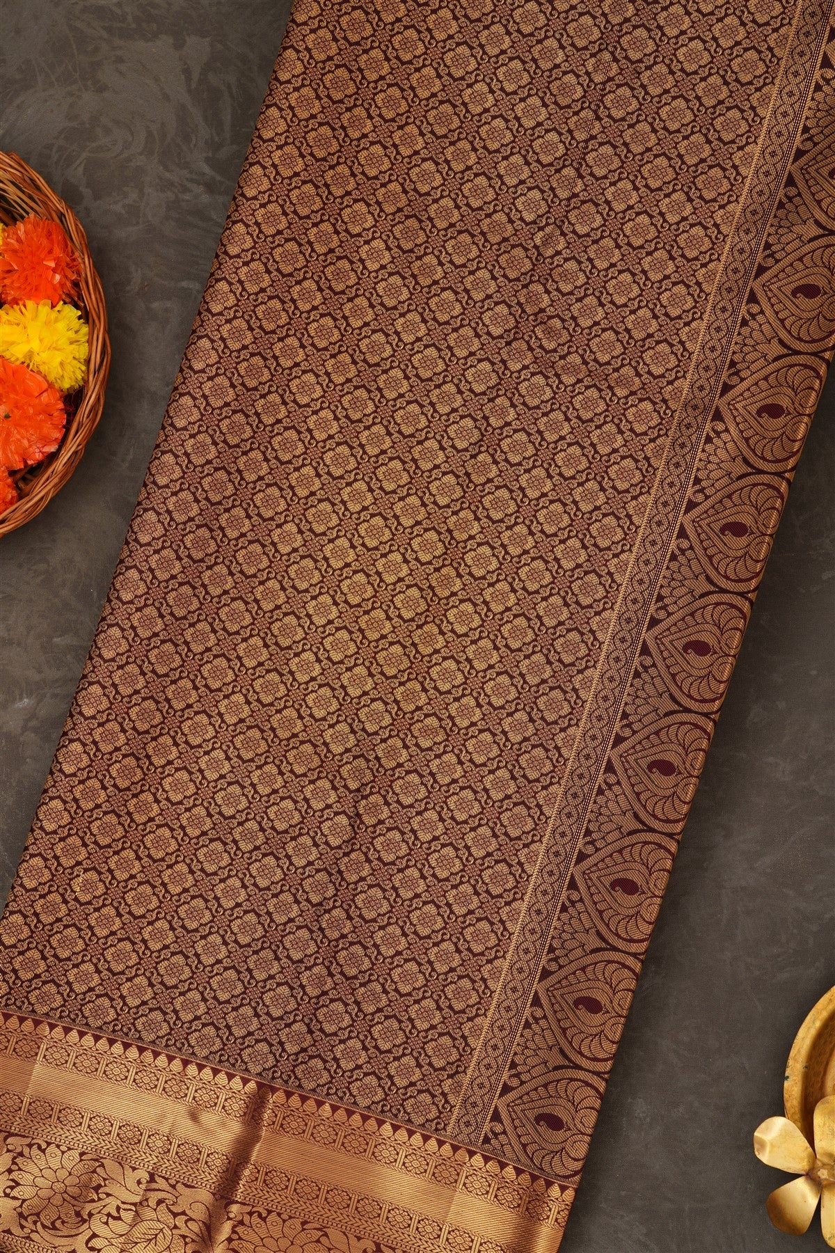 Semi Pattu Silk Blend Rust Saree