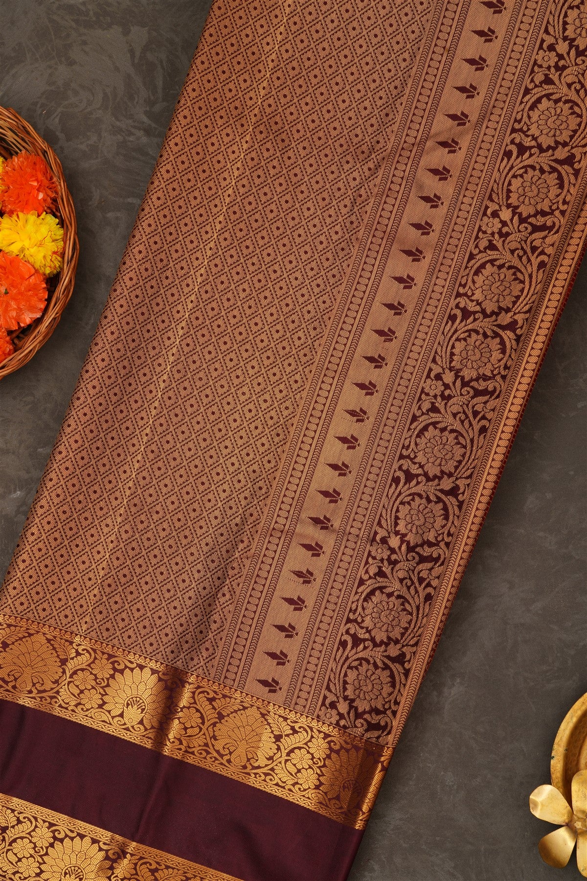Semi Pattu Silk Blend Rust Saree
