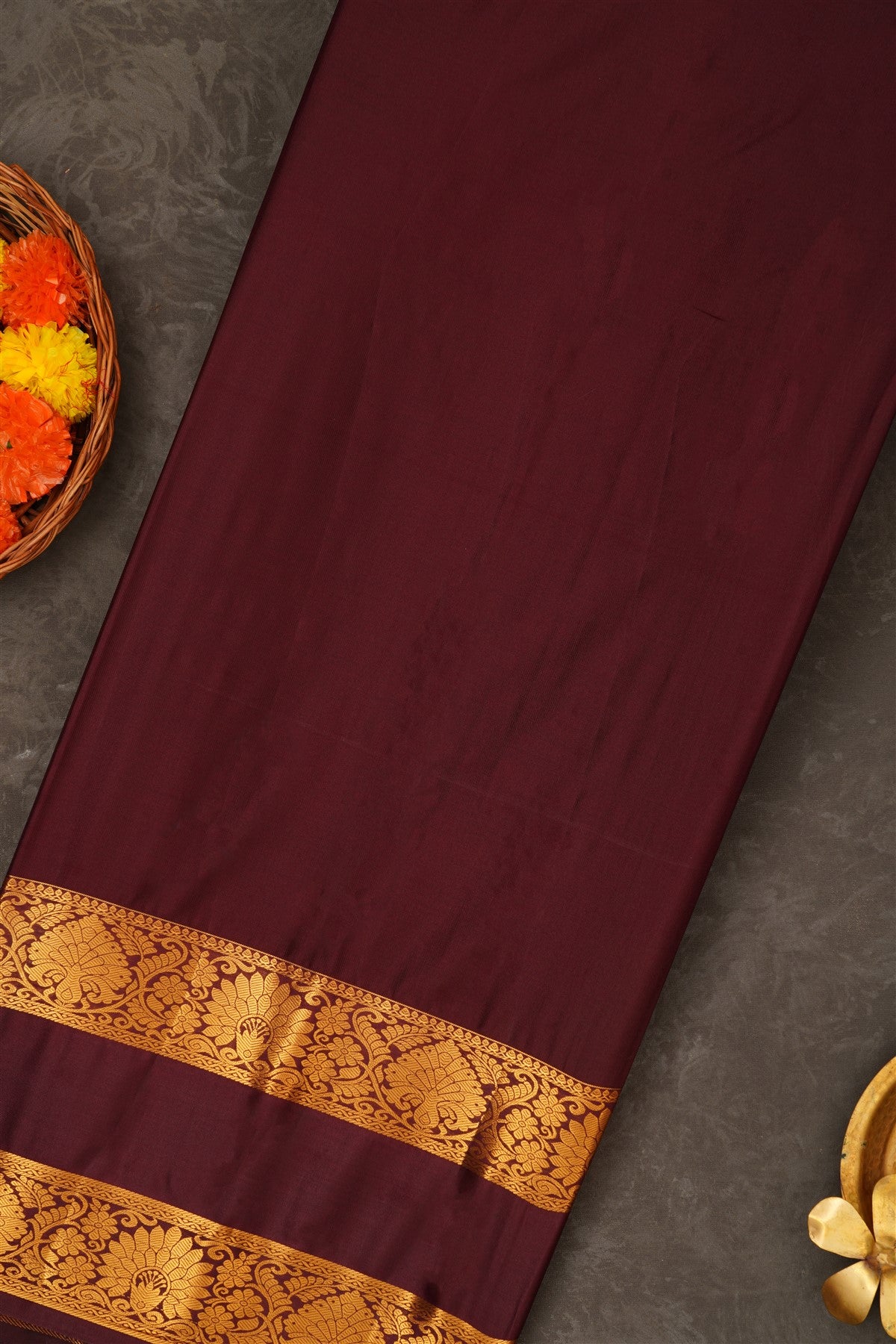 Semi Pattu Silk Blend Rust Saree